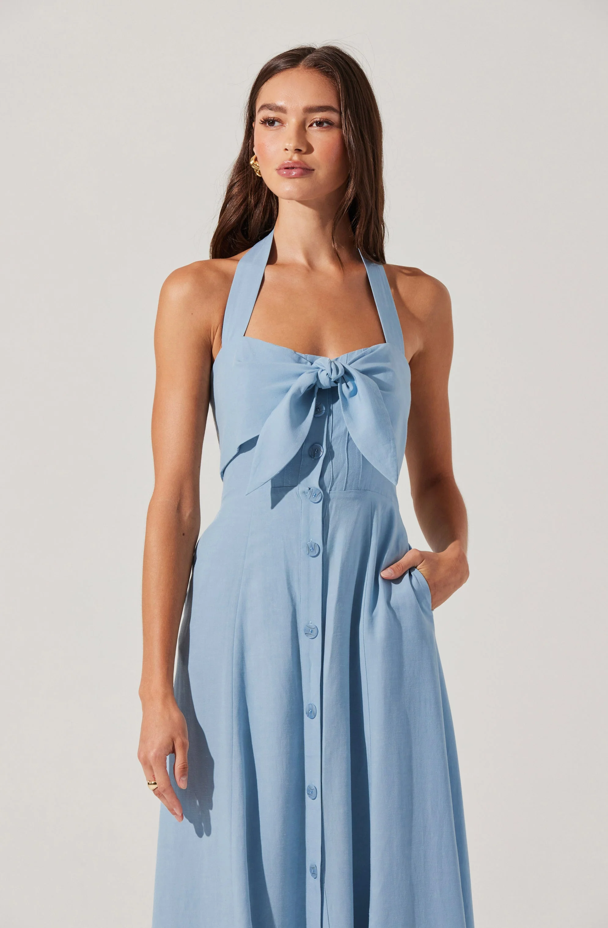 Katherine Linen-Blend Halter Midi Dress - Image 8