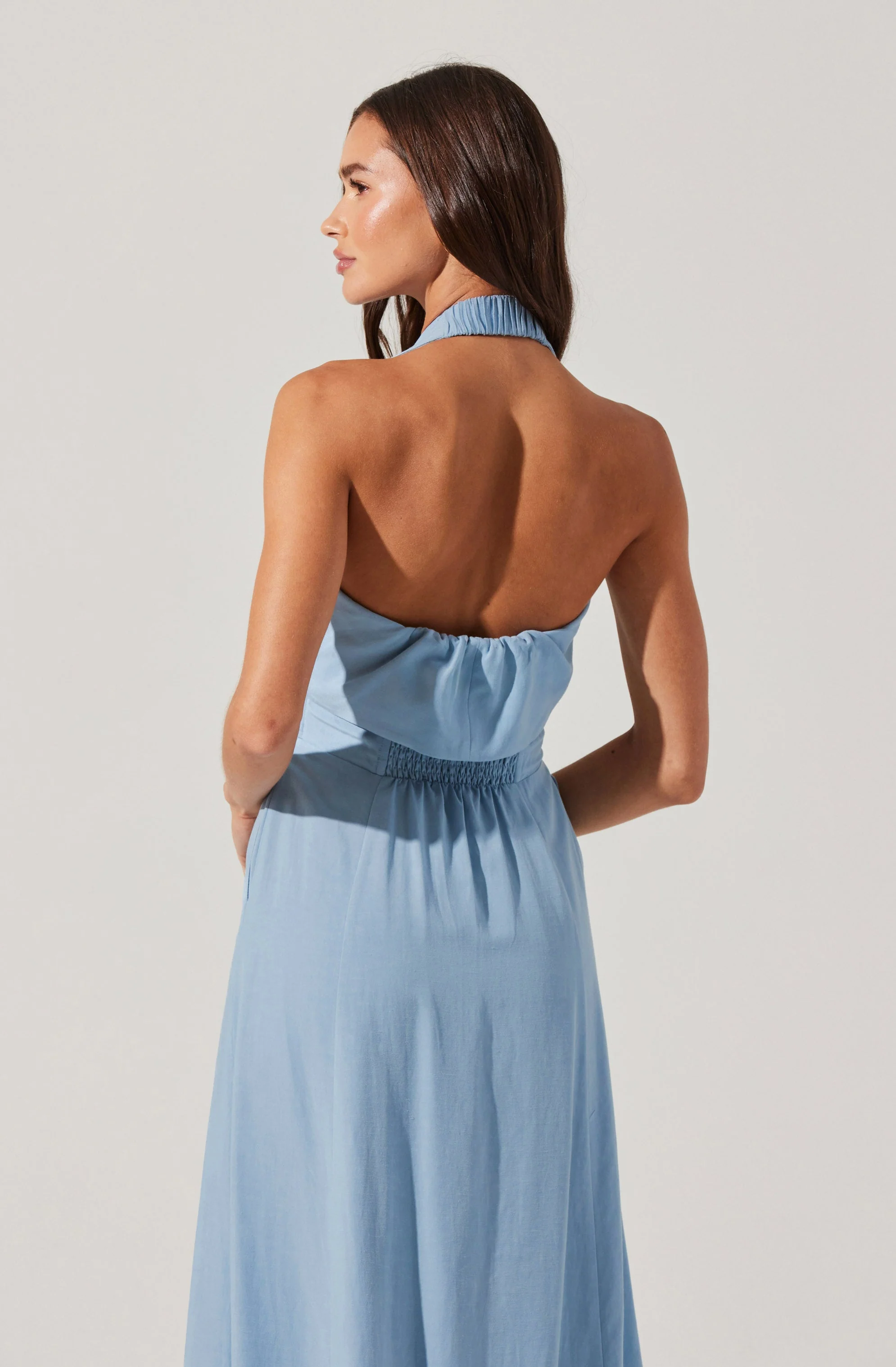 Katherine Linen-Blend Halter Midi Dress - Image 9