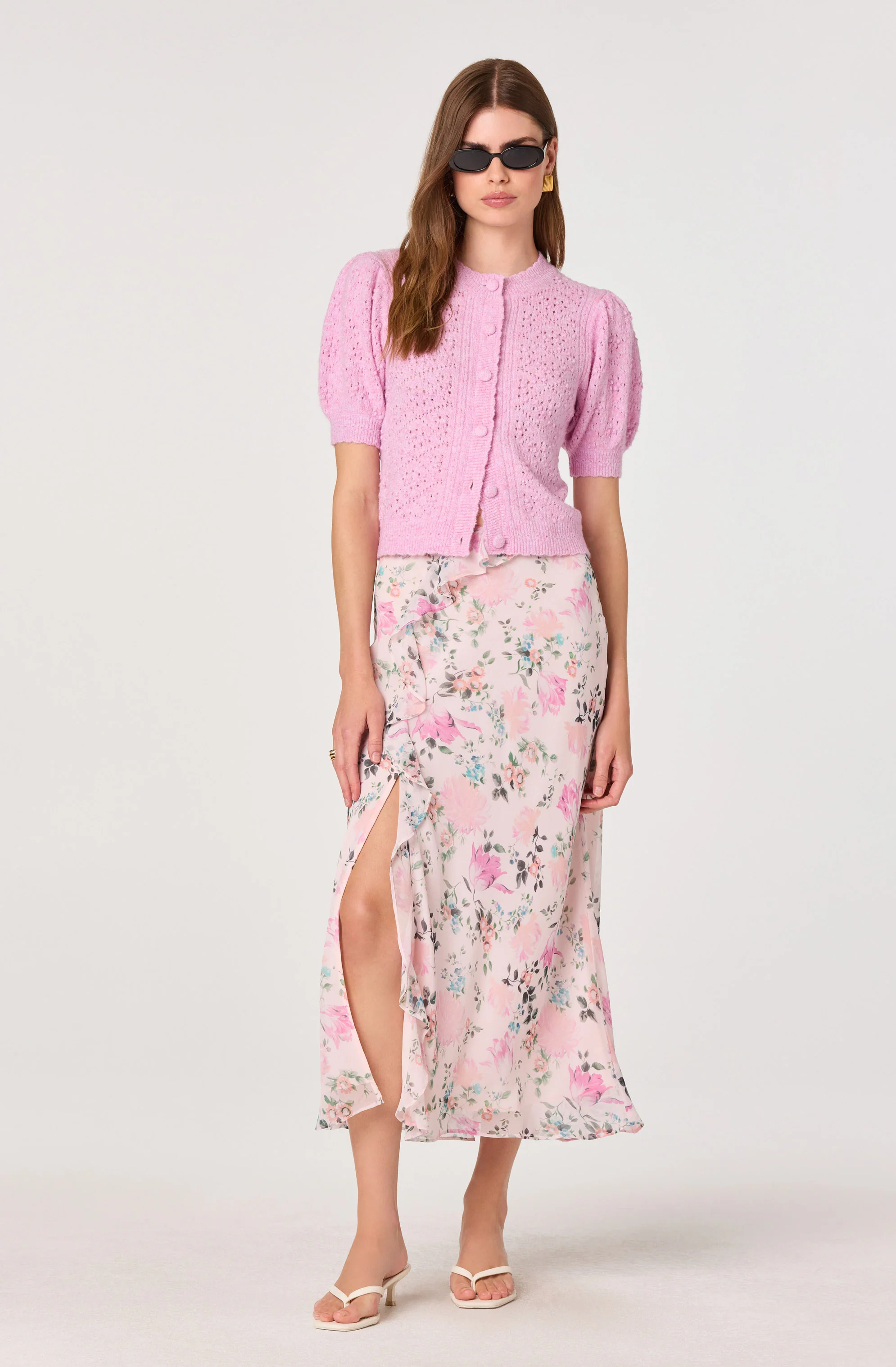Kaydence Puff Sleeve Bobble Stitch Cardigan - Image 3
