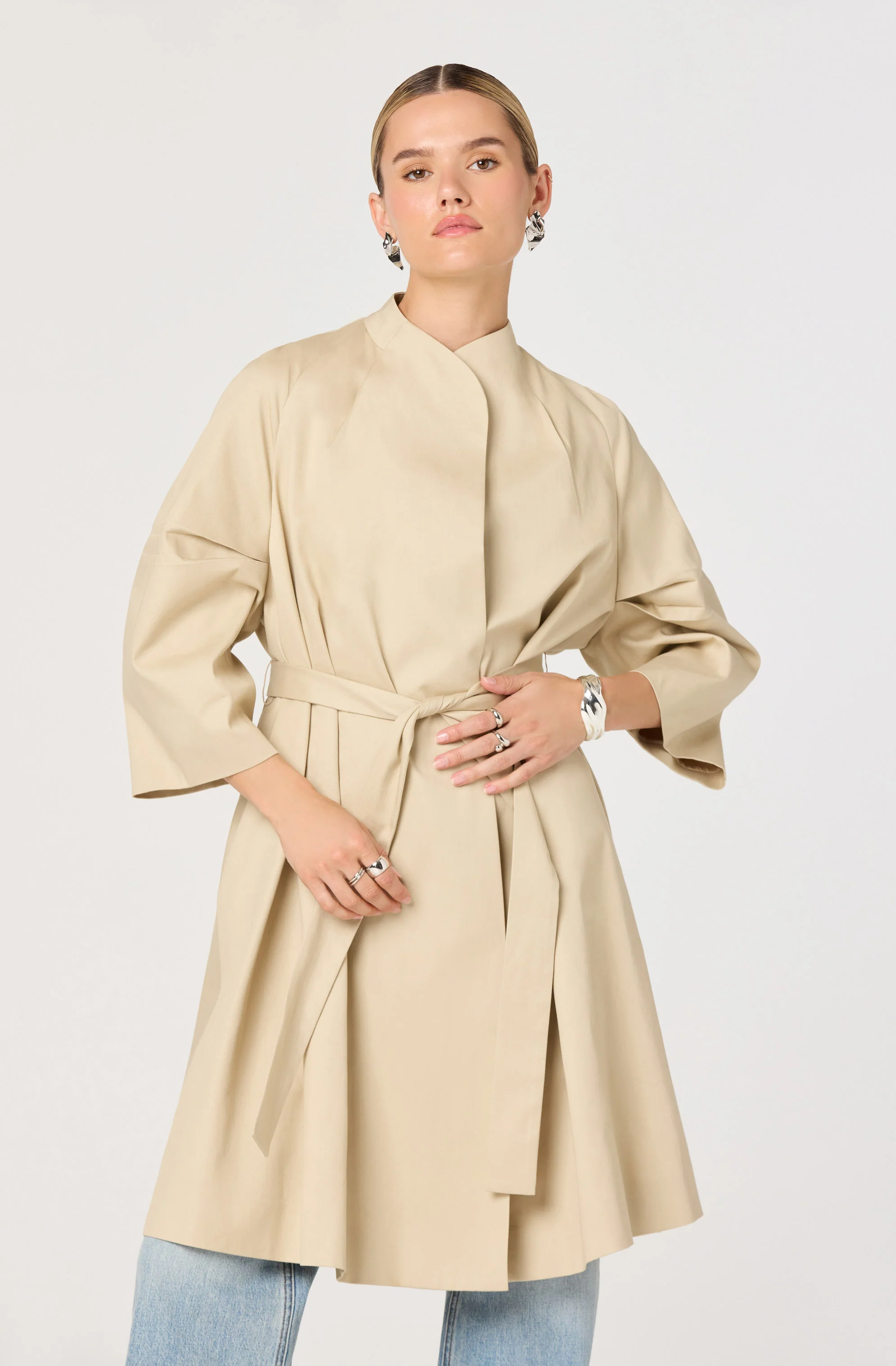 Kaylin Collarless Wrap Trench Coat - Image 3