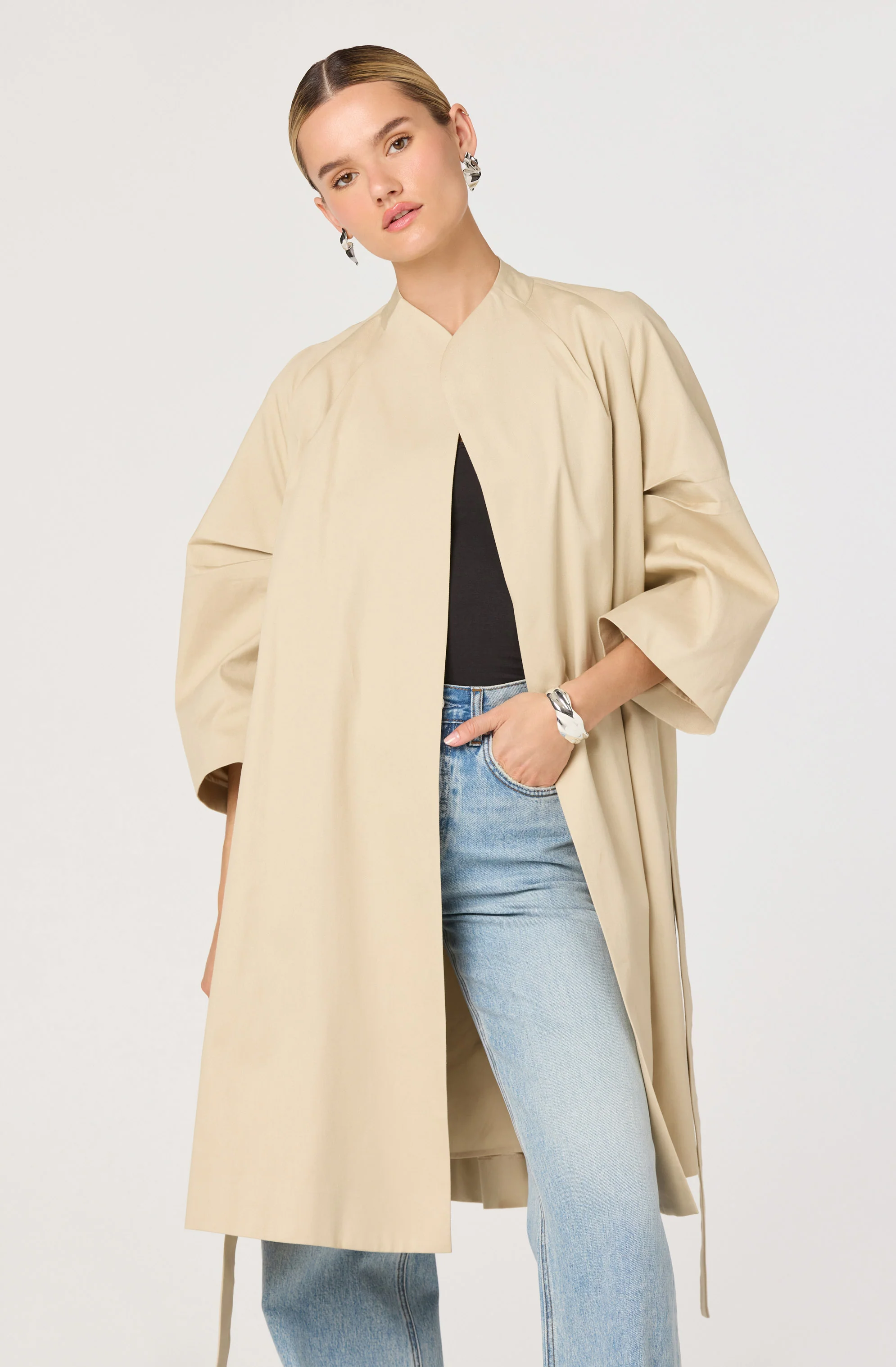 Kaylin Collarless Wrap Trench Coat - Image 4
