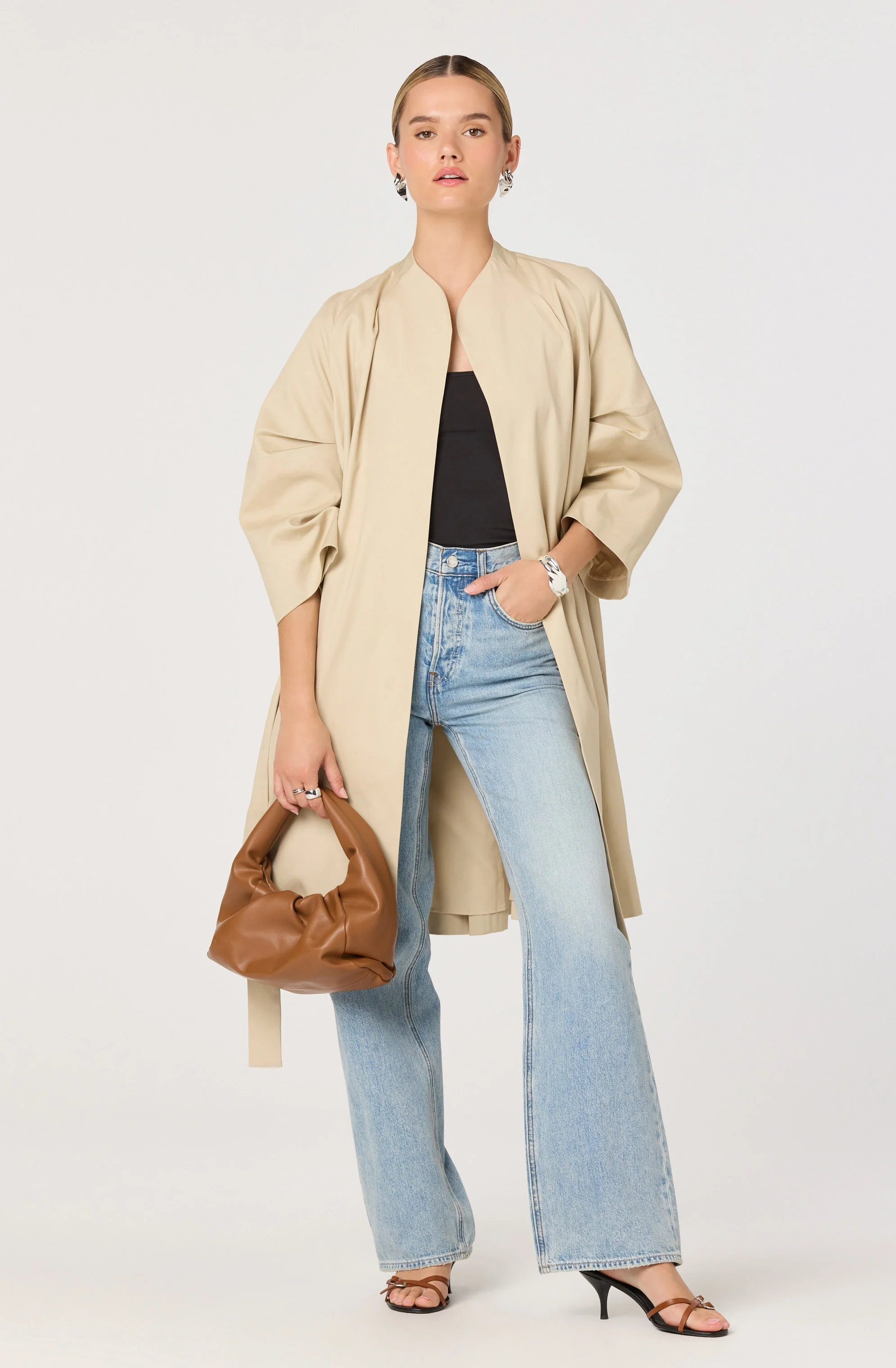 Kaylin Collarless Wrap Trench Coat - Image 6