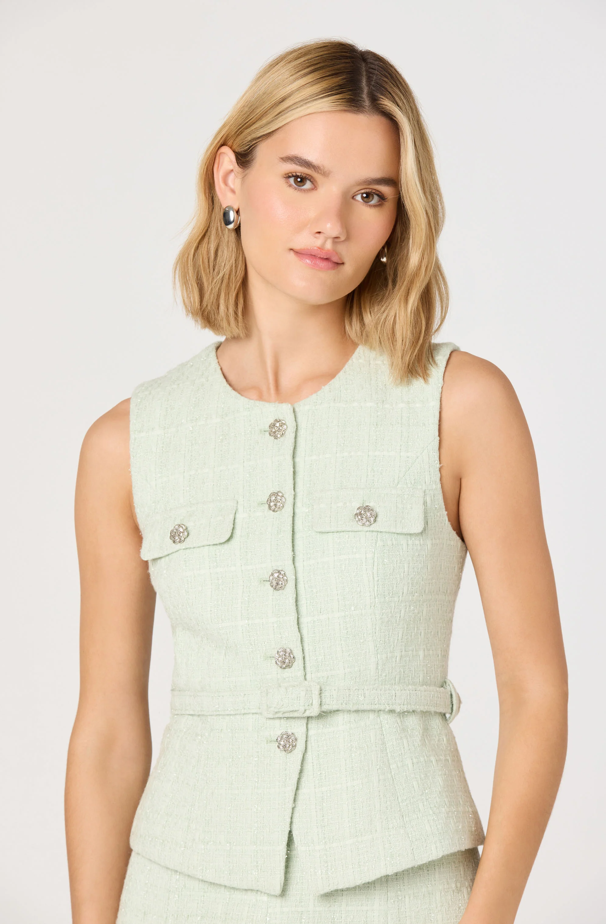 Kelson Sparkly Tweed Belted Vest - Image 4