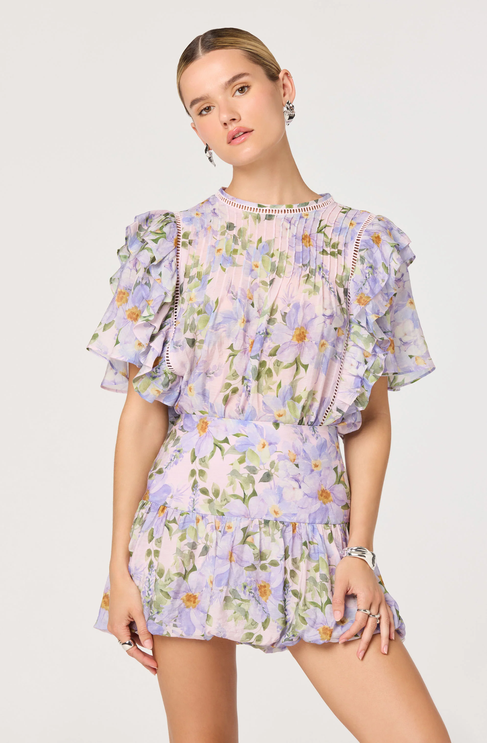 Kinley Floral Flutter Sleeve Ruffle Top - Image 3