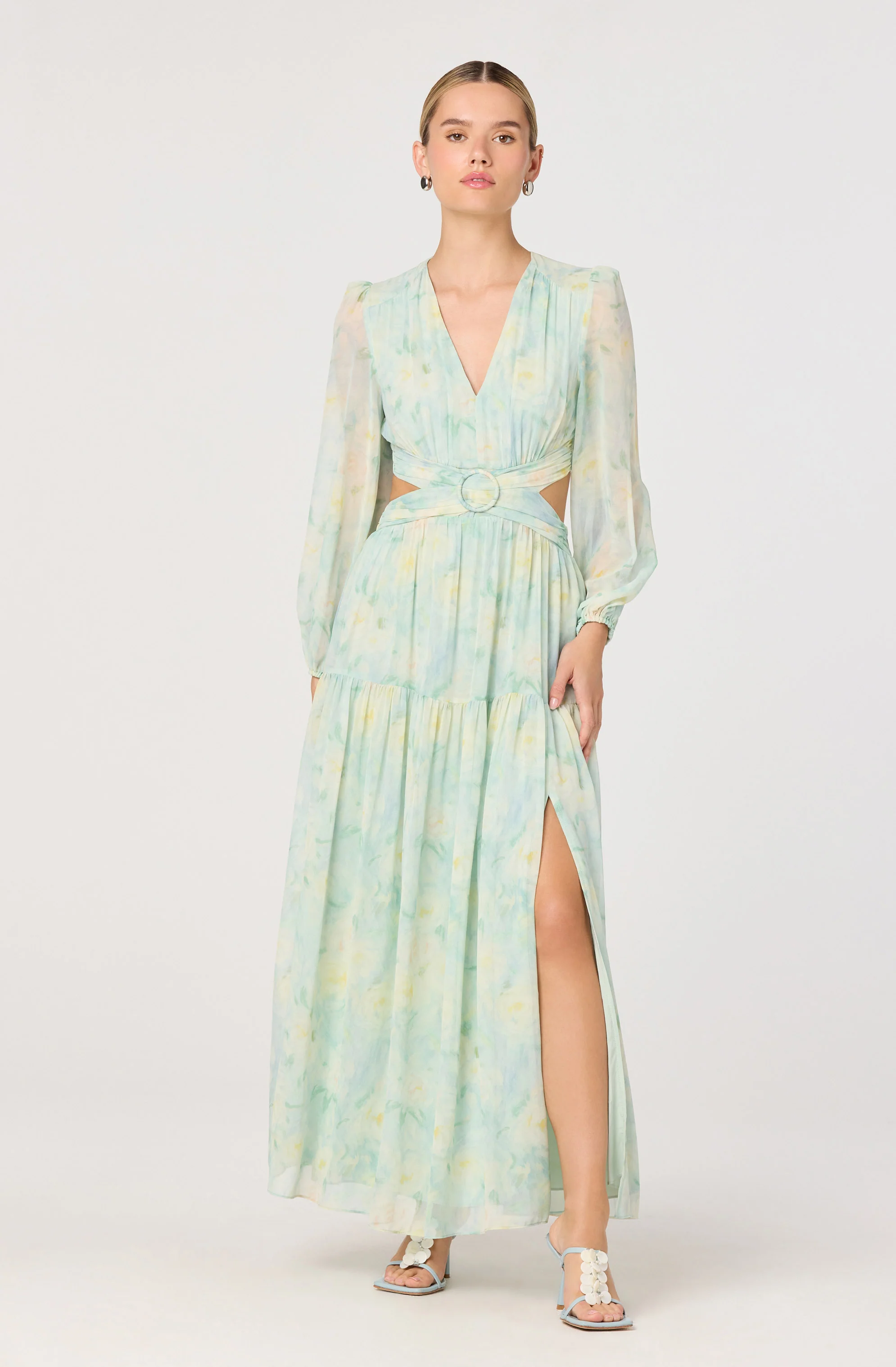Klarissa Floral Cutout Balloon Sleeve Maxi Dress