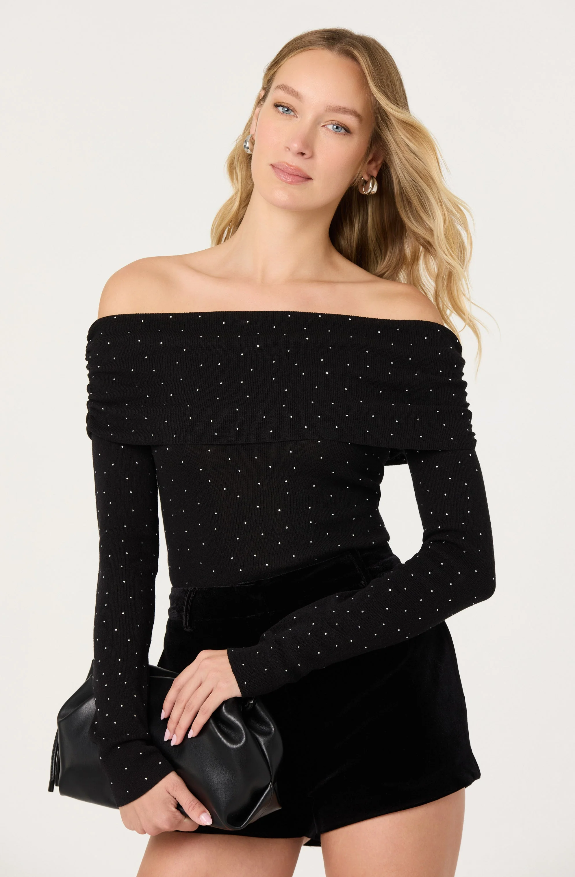 Kylin Off Shoulder Rhinestone Sweater - Image 2