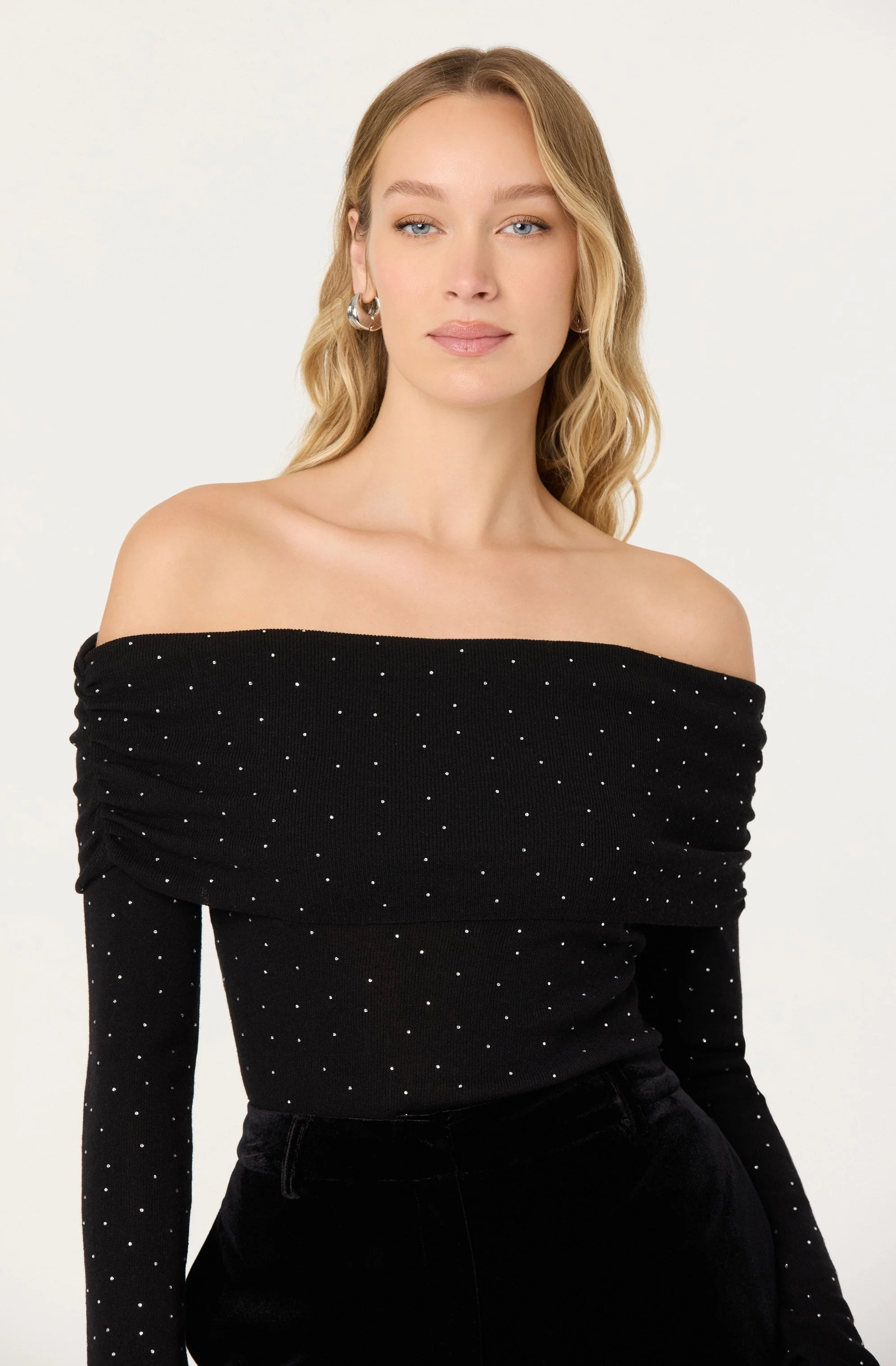 Kylin Off Shoulder Rhinestone Sweater - Image 4