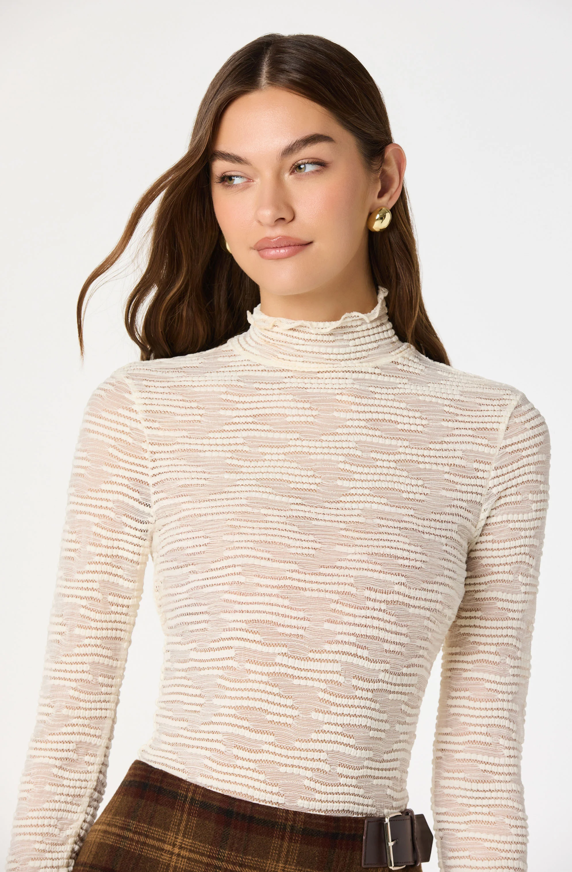 Kyra Long Sleeve Sheer Mock Neck Top - Image 6