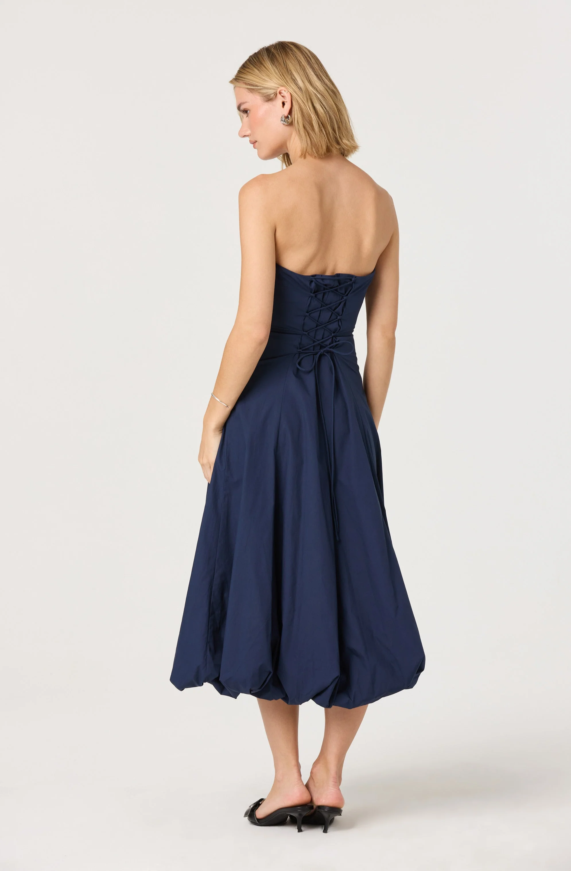 Lace Up Strapless Bubble Dress - Image 4