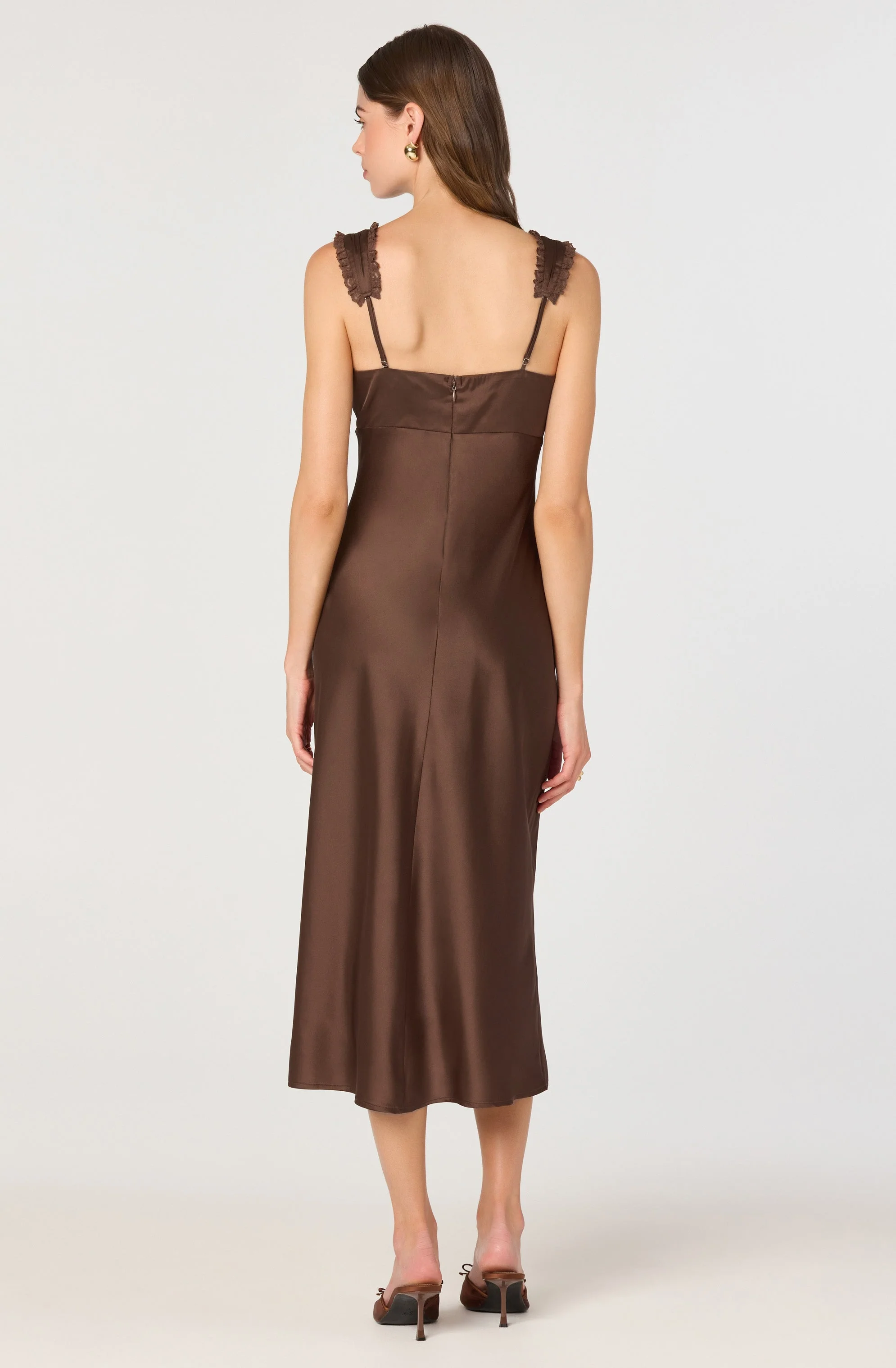 Lace Trim Satin Slip Midi Dress - Image 10