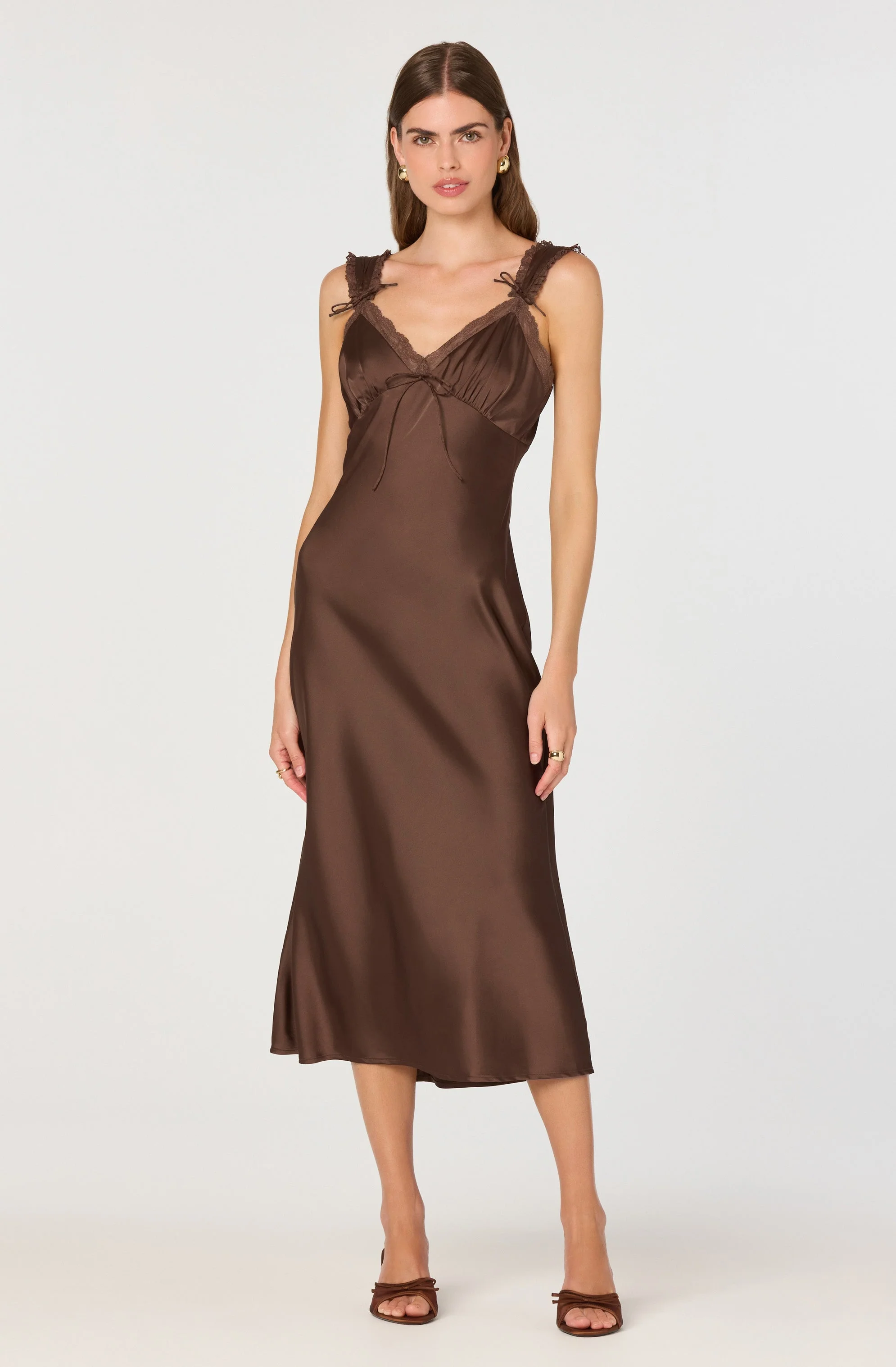 Lace Trim Satin Slip Midi Dress - Image 11