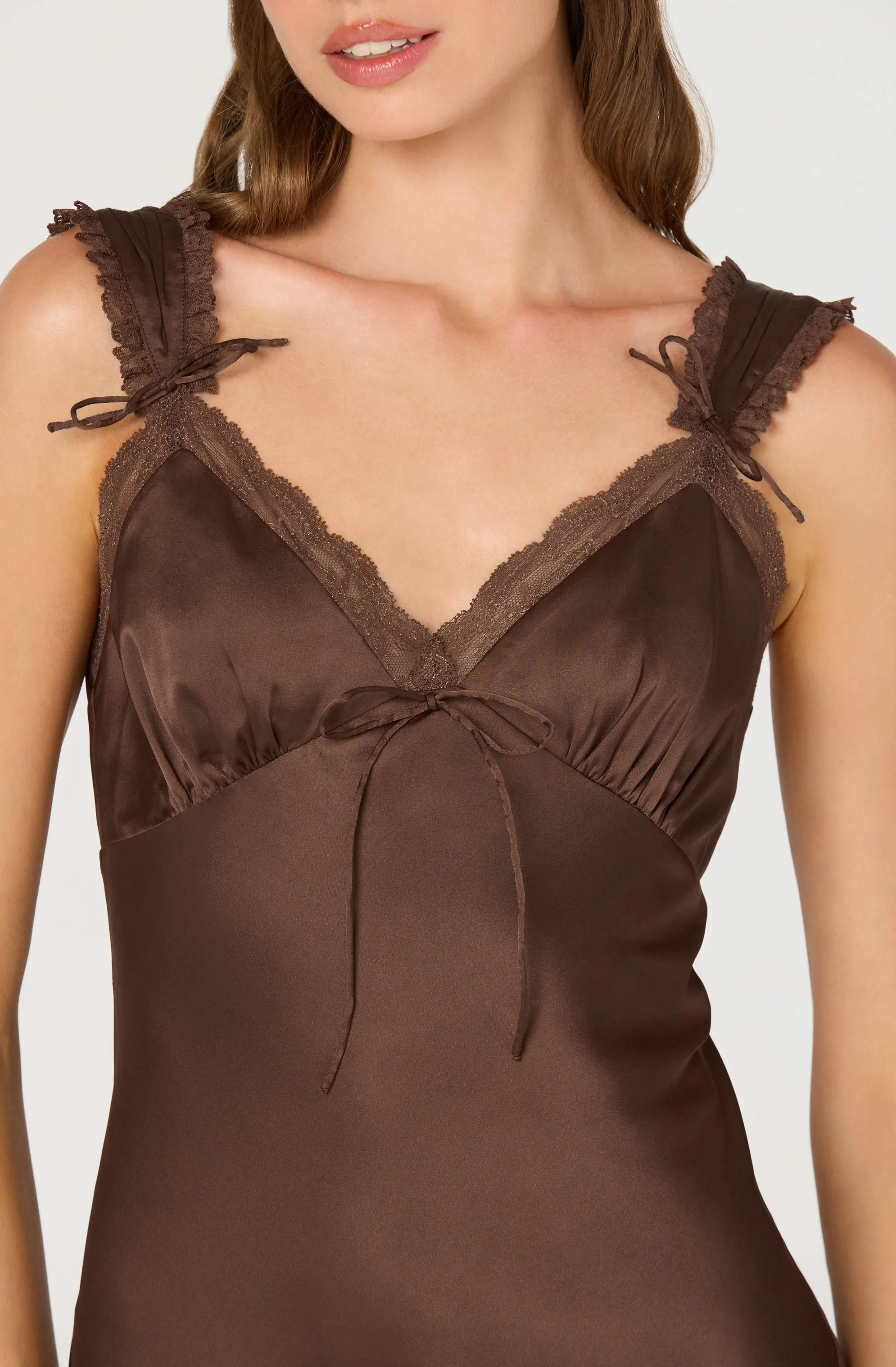 Lace Trim Satin Slip Midi Dress - Image 12