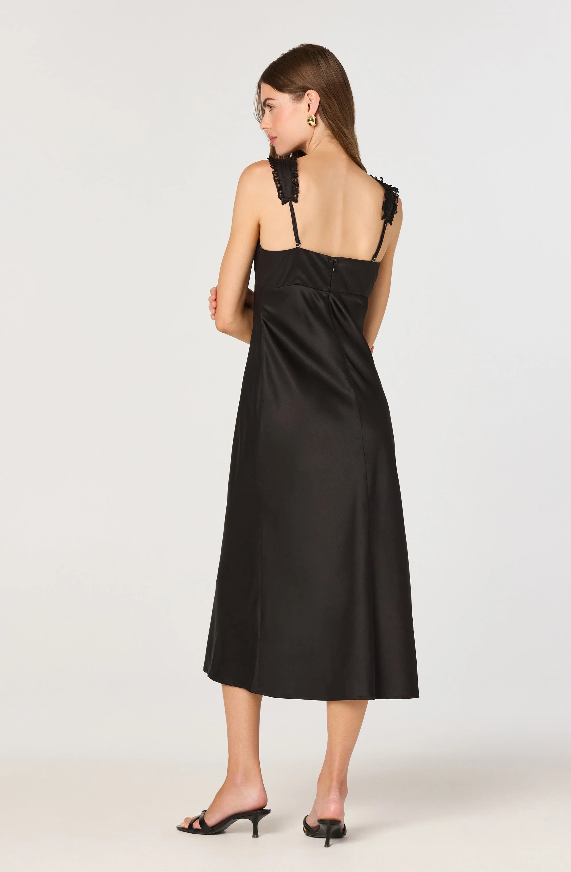 Lace Trim Satin Slip Midi Dress - Image 3