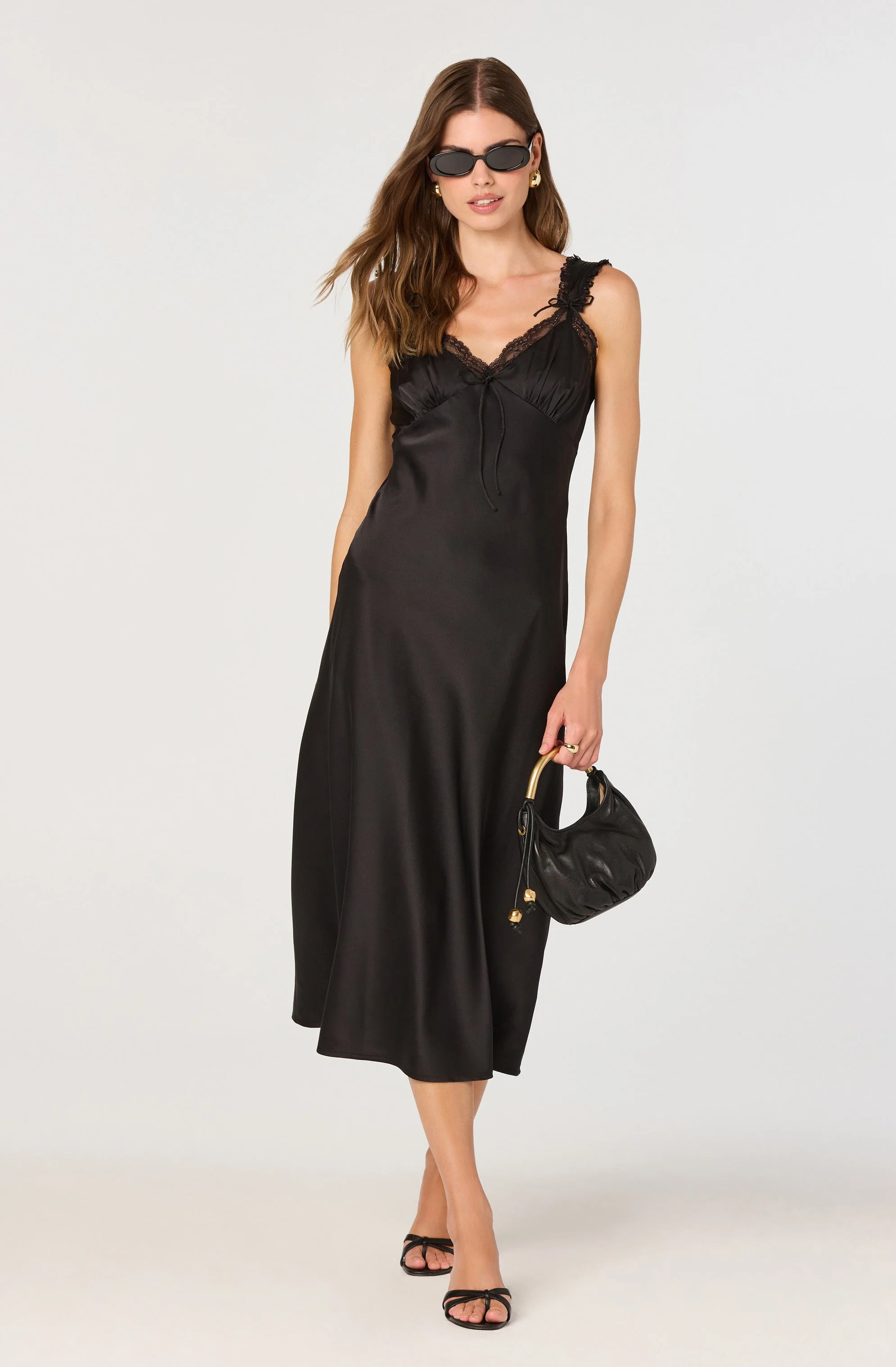 Lace Trim Satin Slip Midi Dress - Image 4