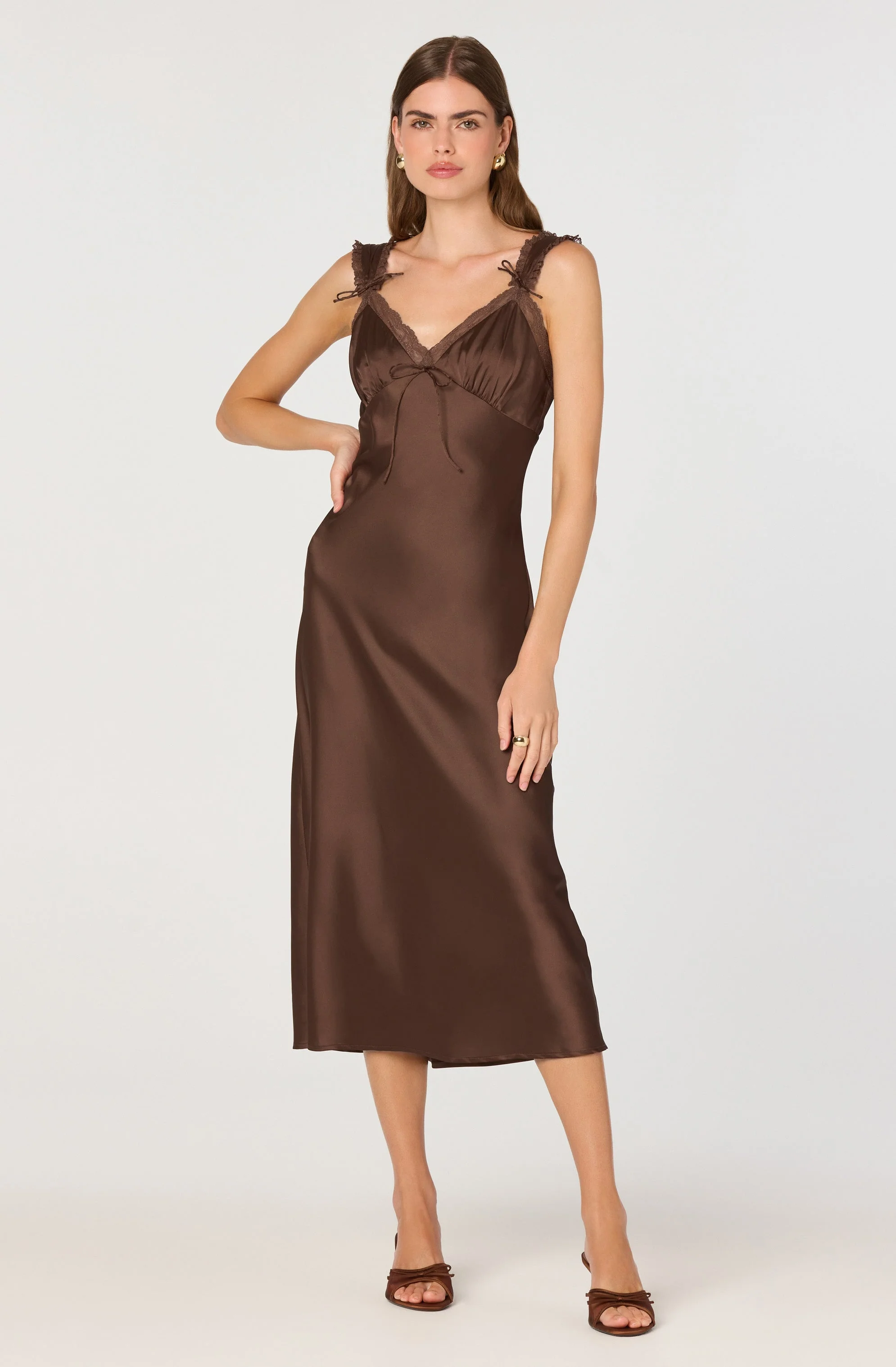 Lace Trim Satin Slip Midi Dress - Image 7