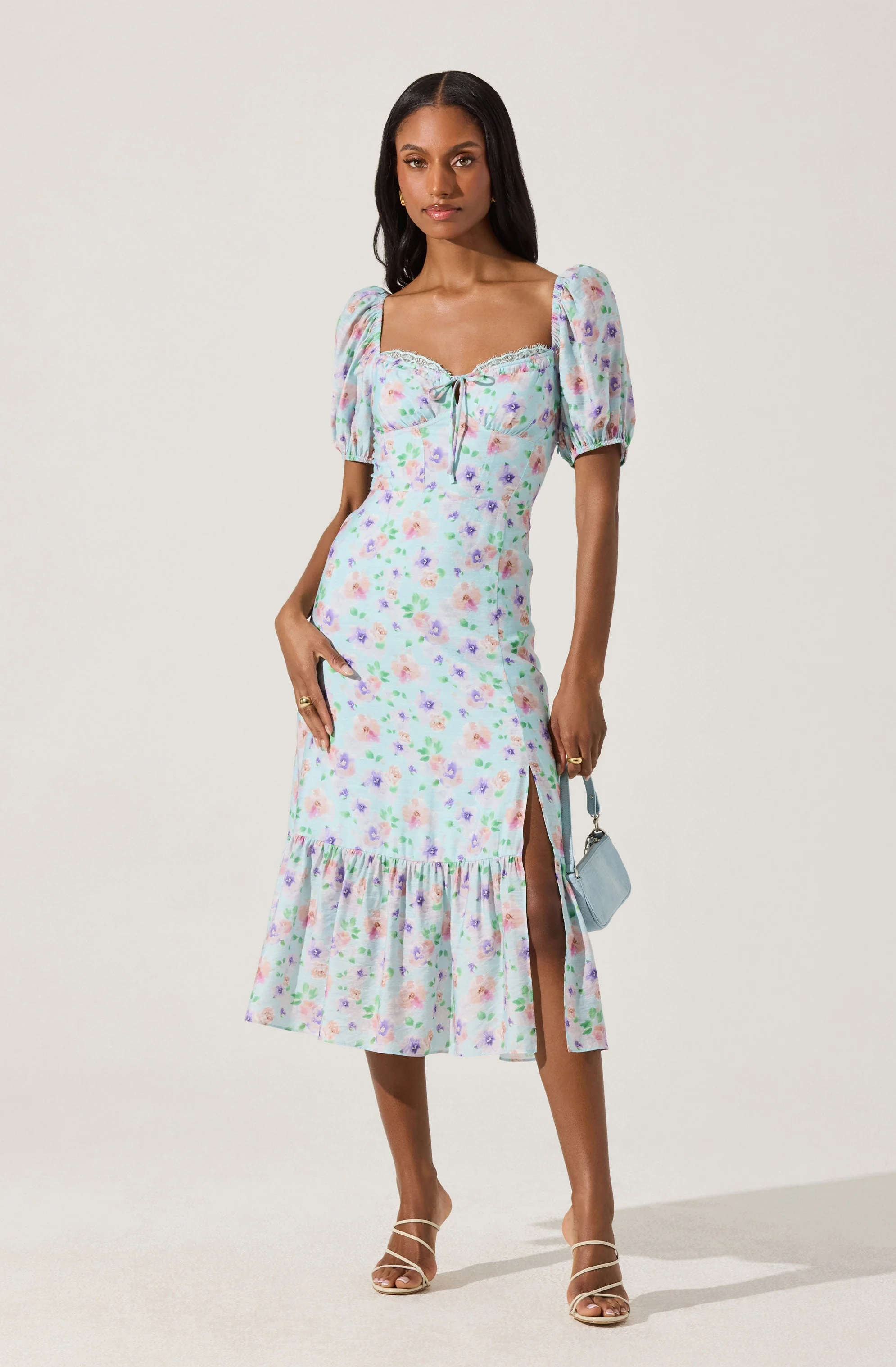 Lace Trim Bustier Floral Midi Dress