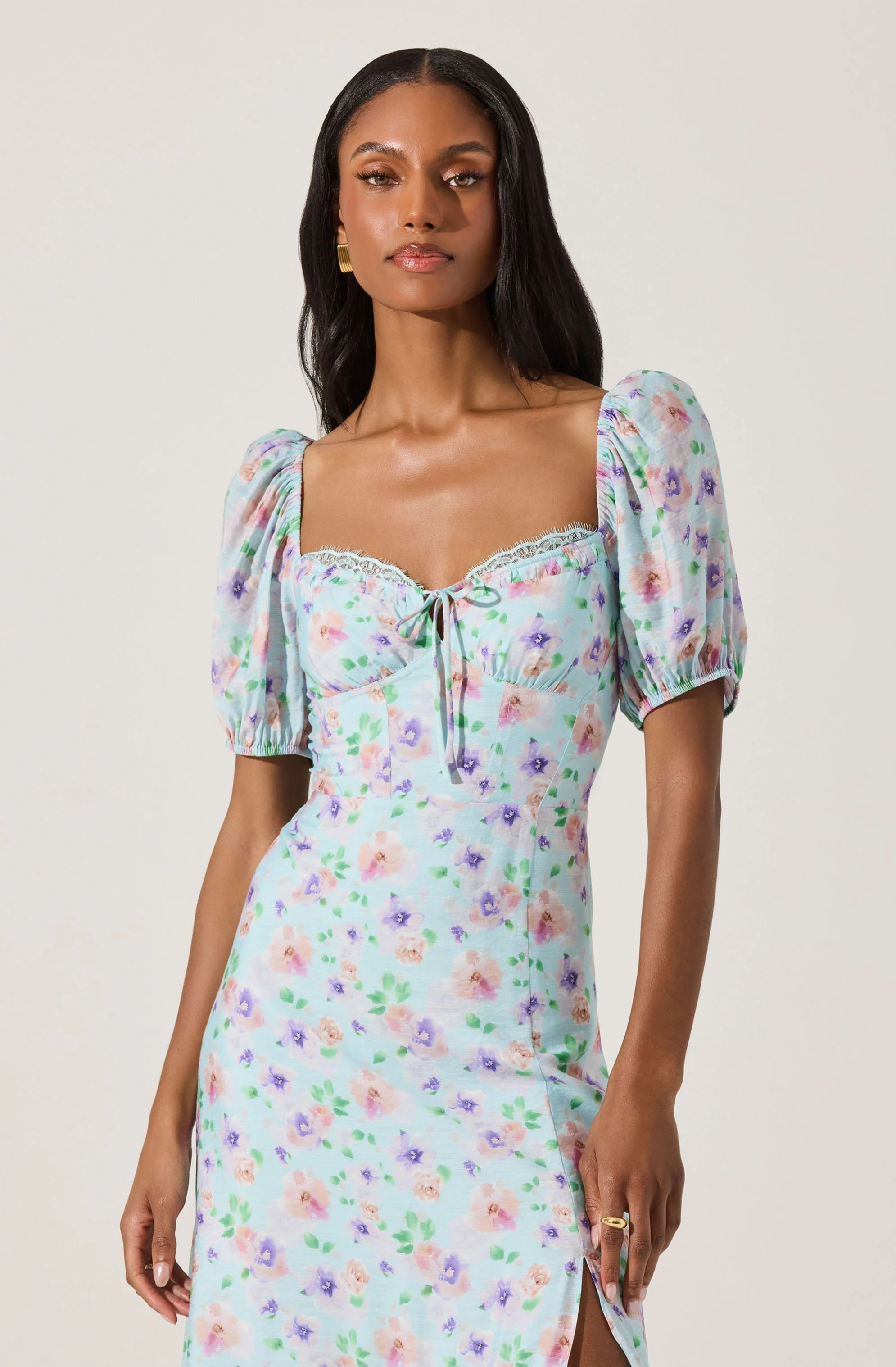 Lace Trim Bustier Floral Midi Dress - Image 3