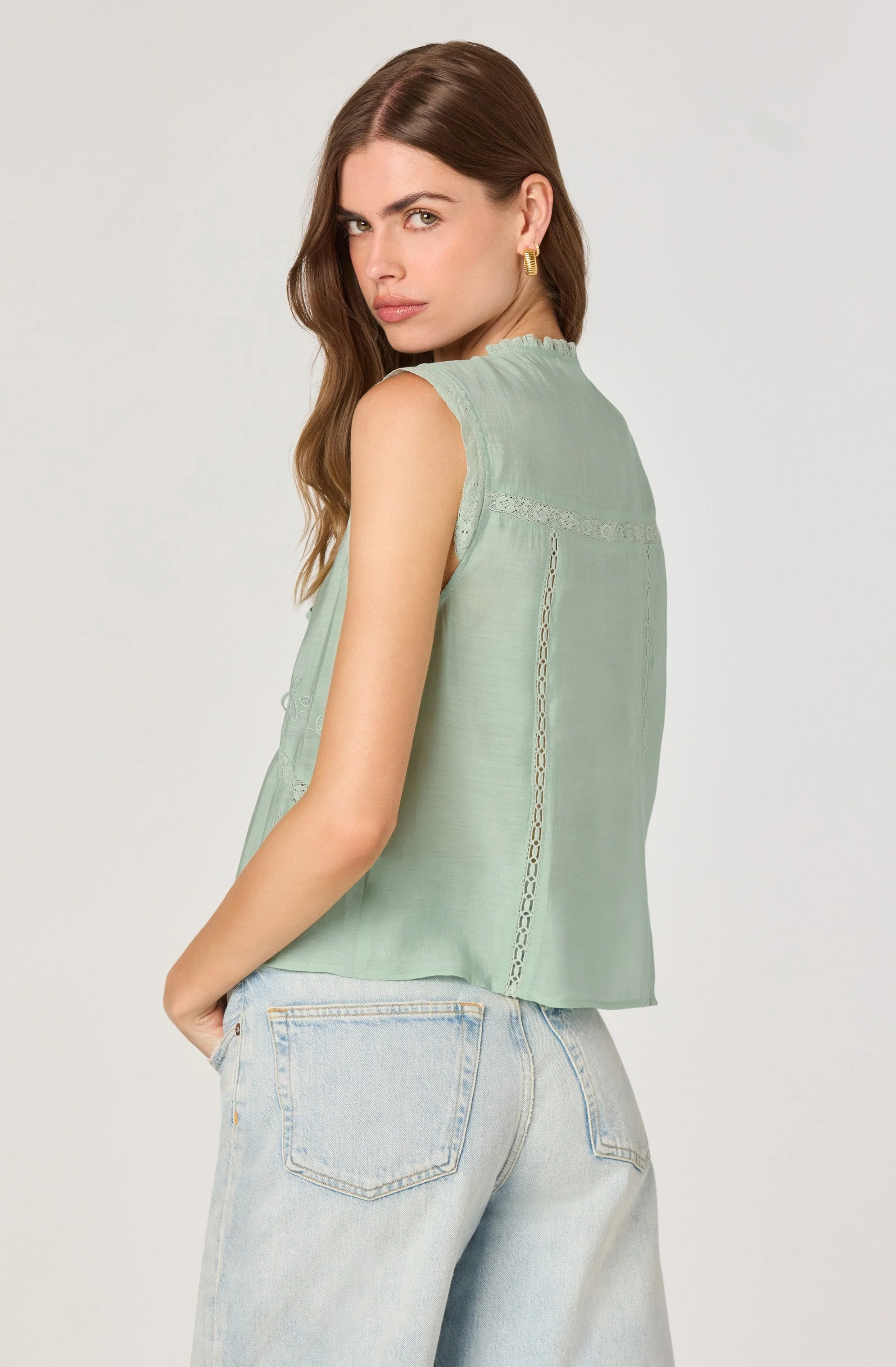 Lace Trim Tie-Front Top - Image 2