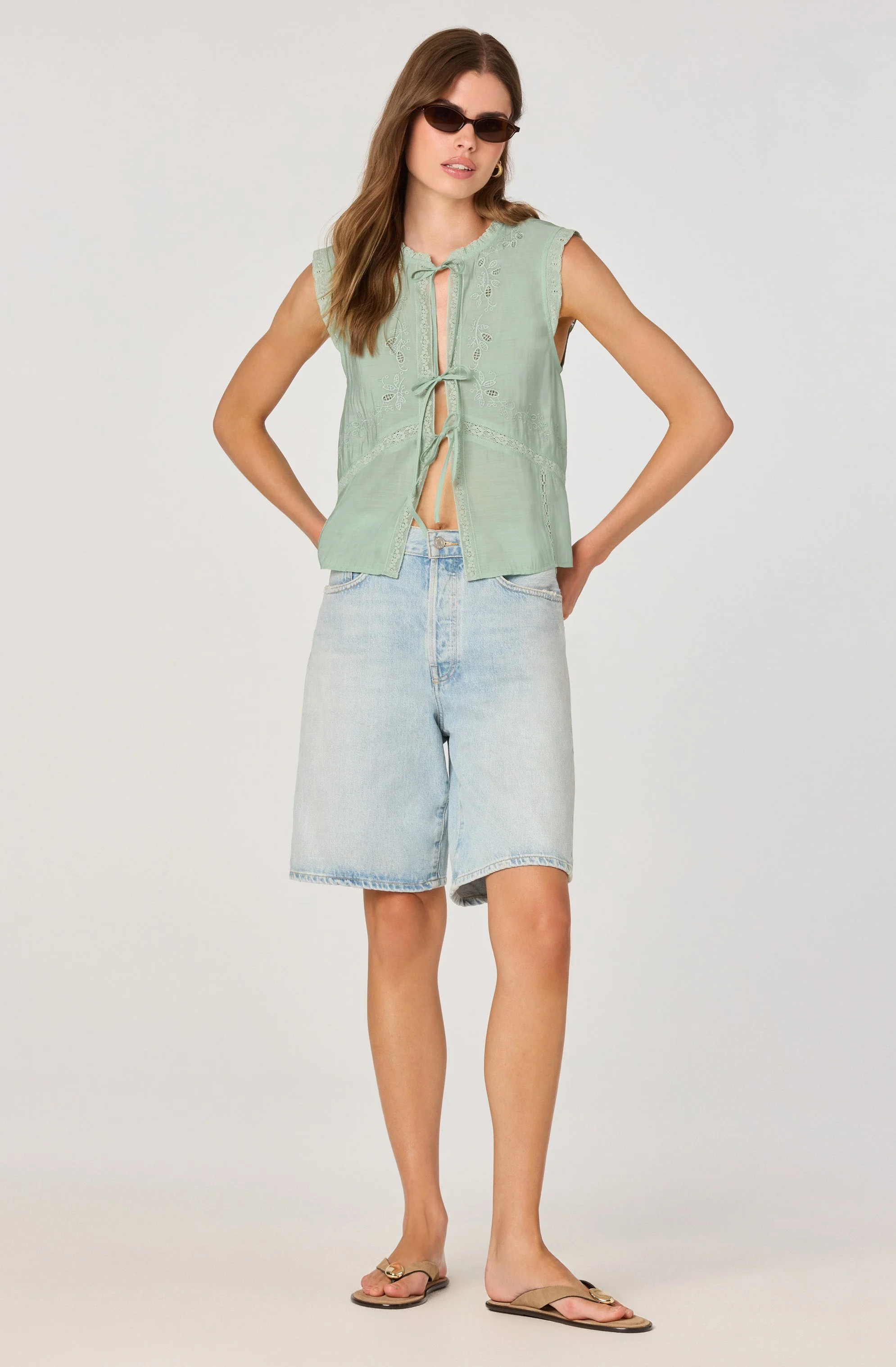Lace Trim Tie-Front Top - Image 3