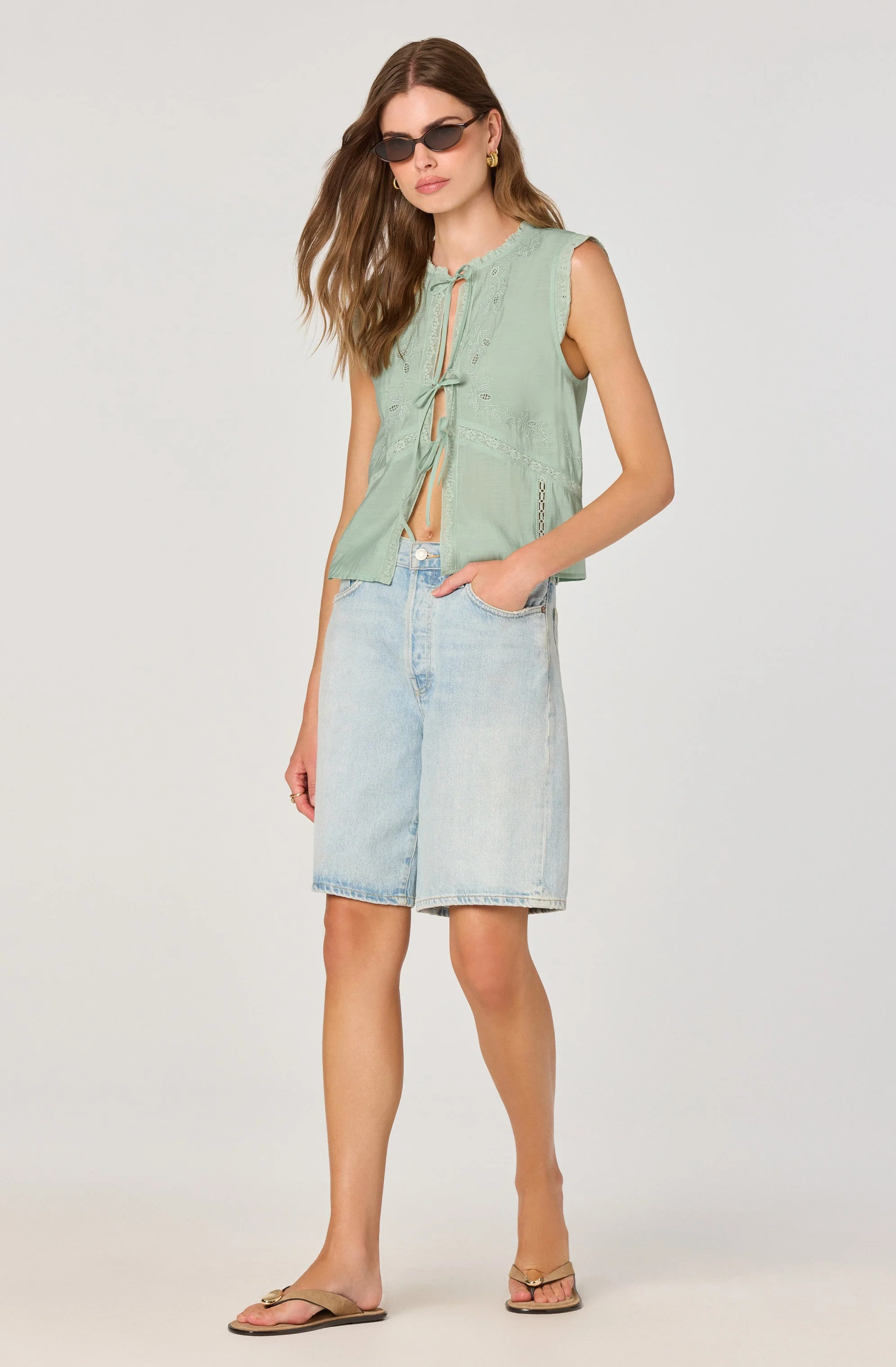 Lace Trim Tie-Front Top - Image 6