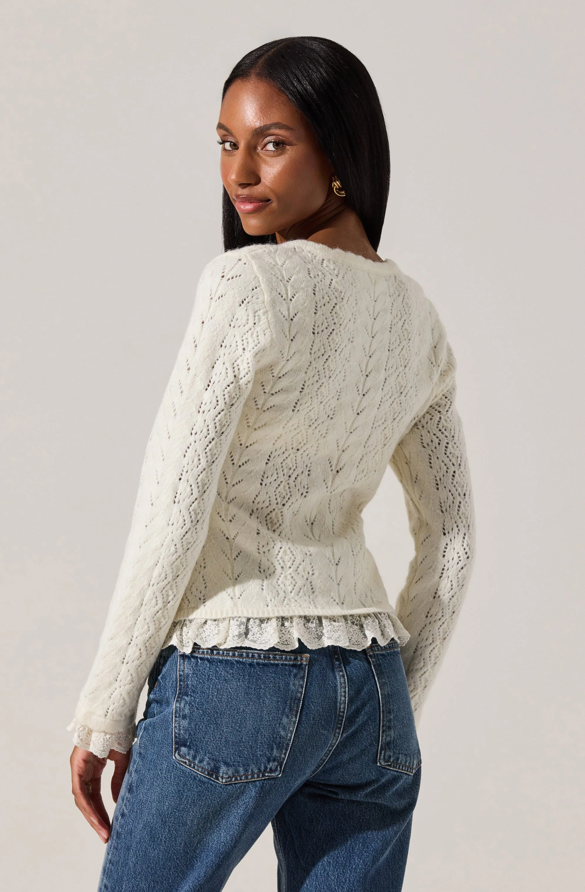 Lacey Pointelle Tie-Front Cardigan - Image 3