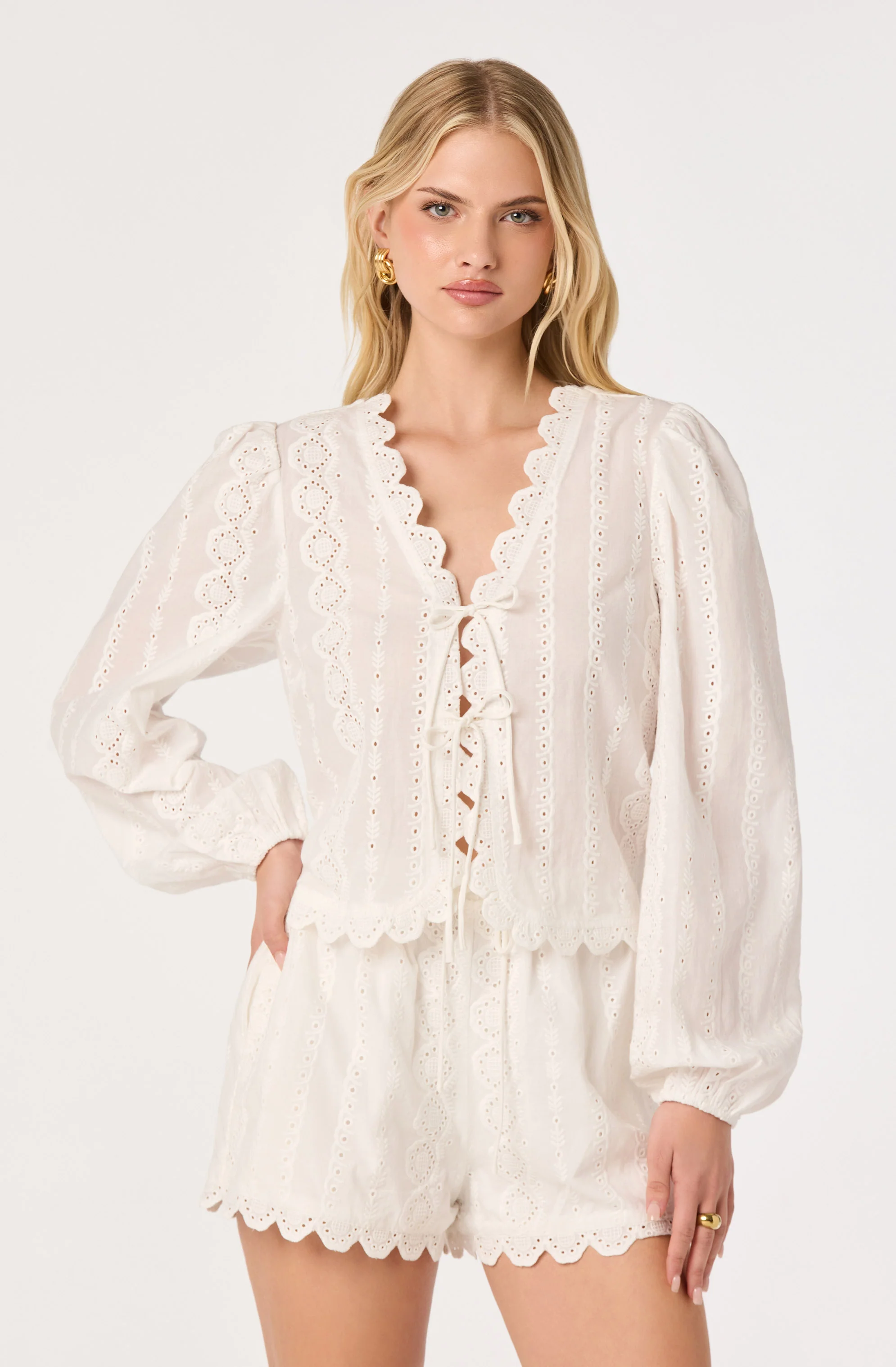 Leah Eyelet Tie-Front Top - Image 3