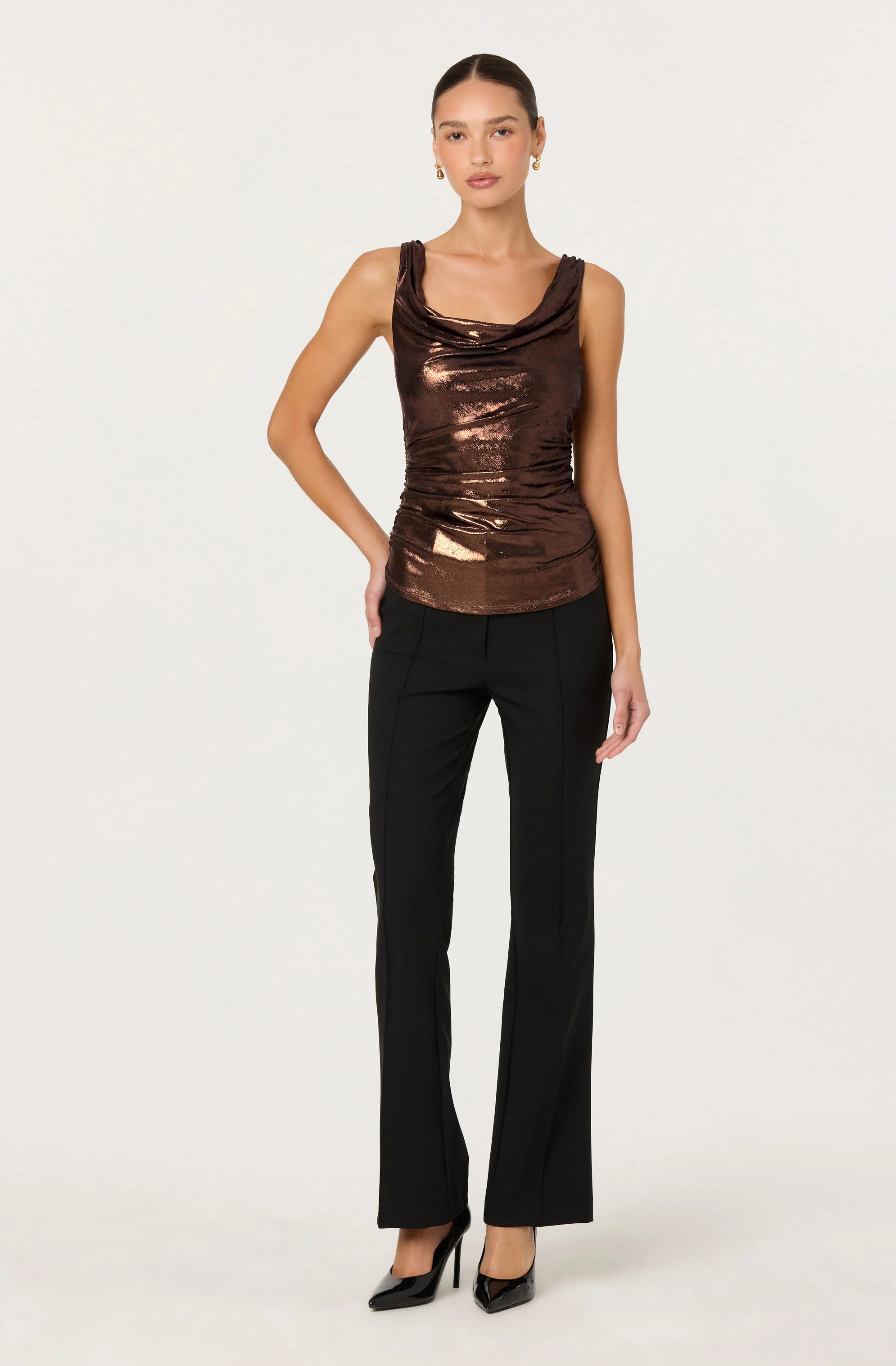 Leanne Metallic Cowl Neck Top - Image 2