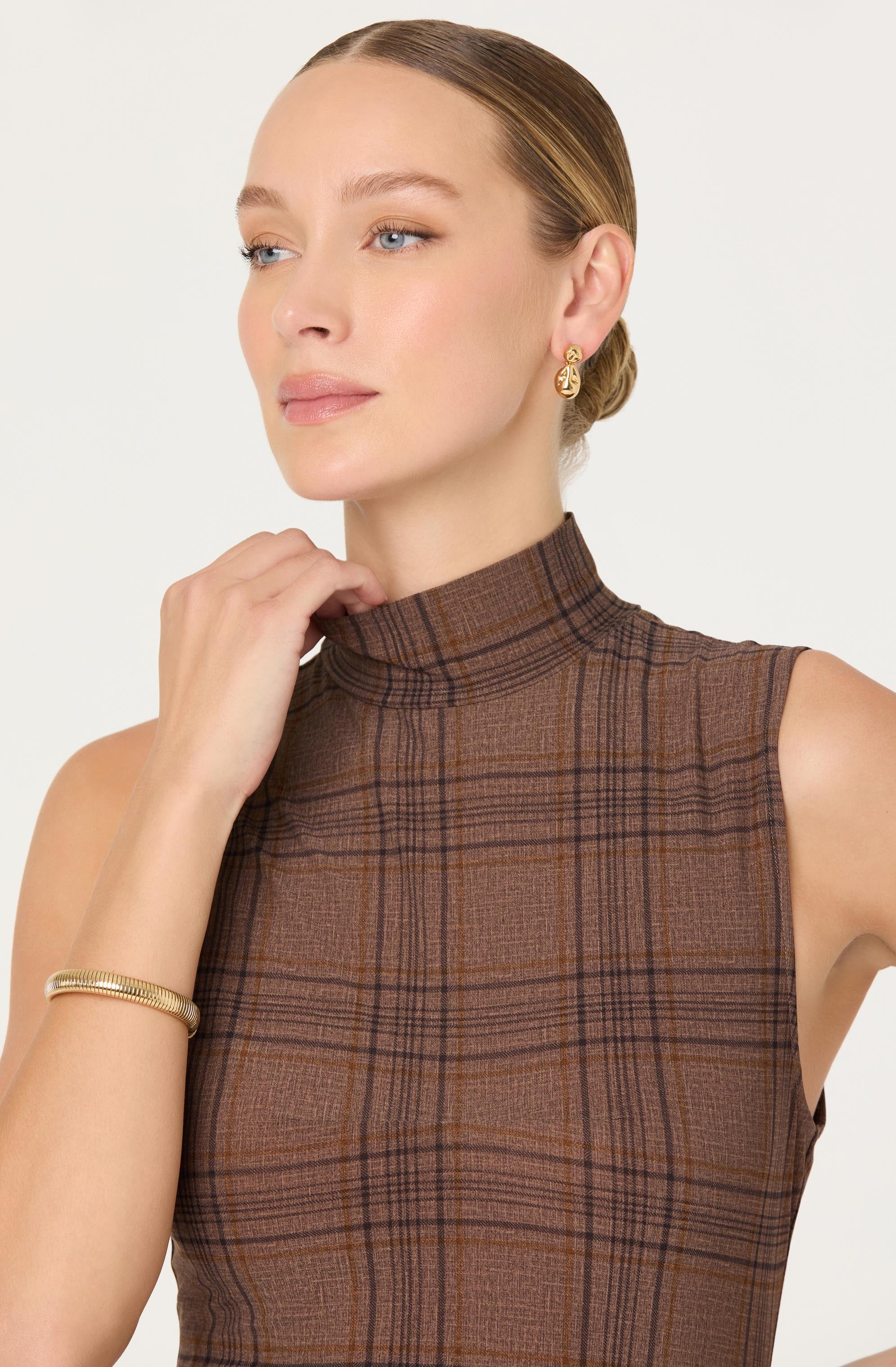 Leigha Mock-Neck Plaid Midi Dress - Image 3