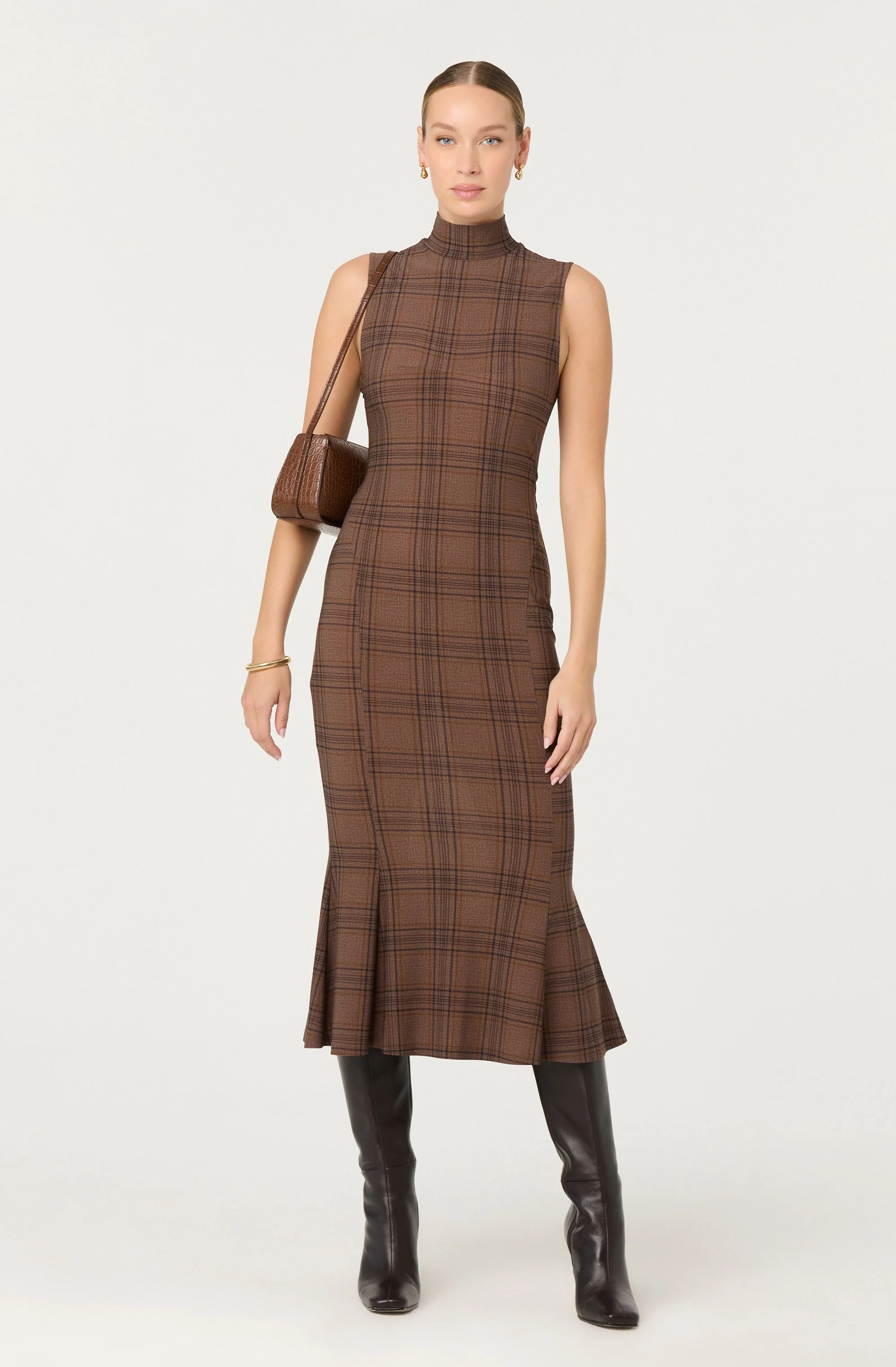 Leigha Mock-Neck Plaid Midi Dress - Image 5