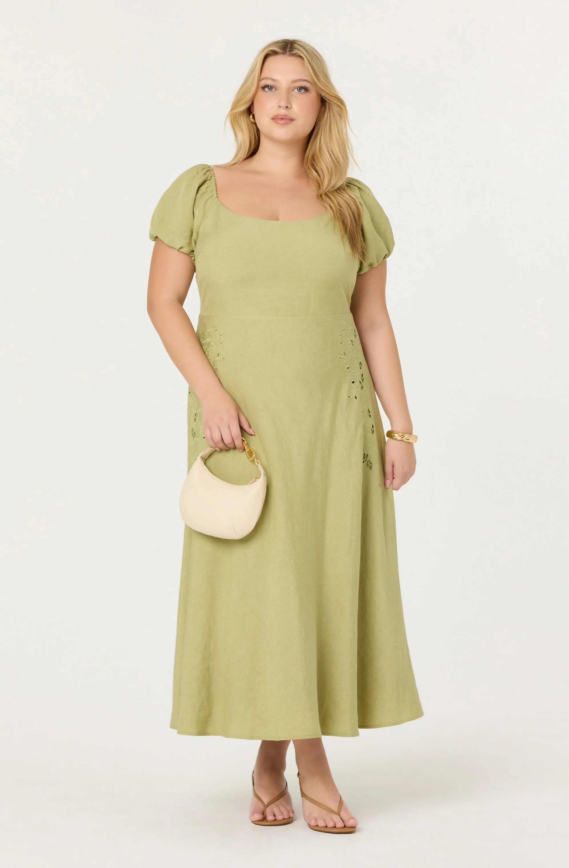 Leocadia Embroidered Puff Sleeve Midi Dress - Image 14