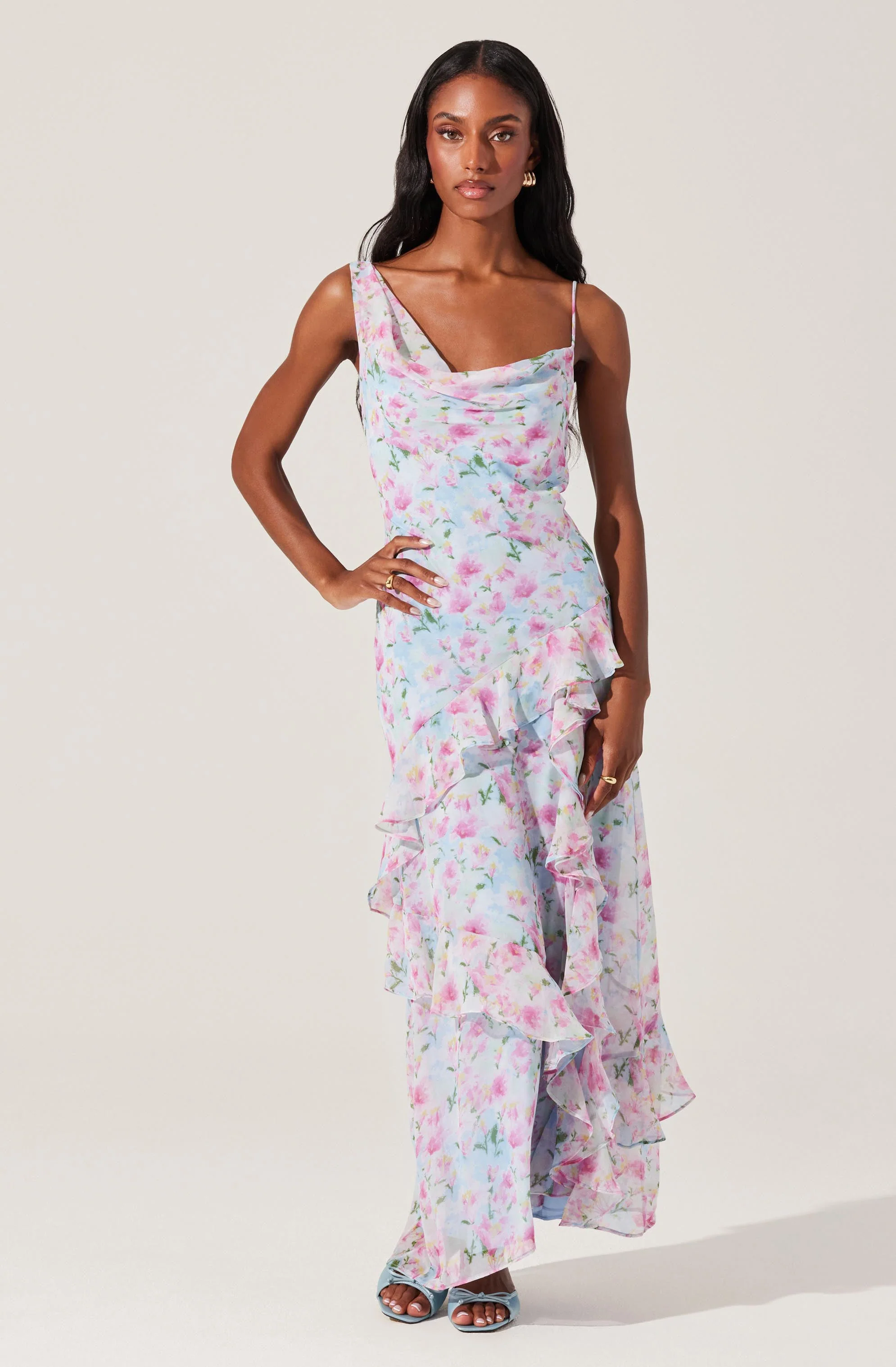 Levina Asymmetric Floral Ruffle Maxi Dress - Image 3