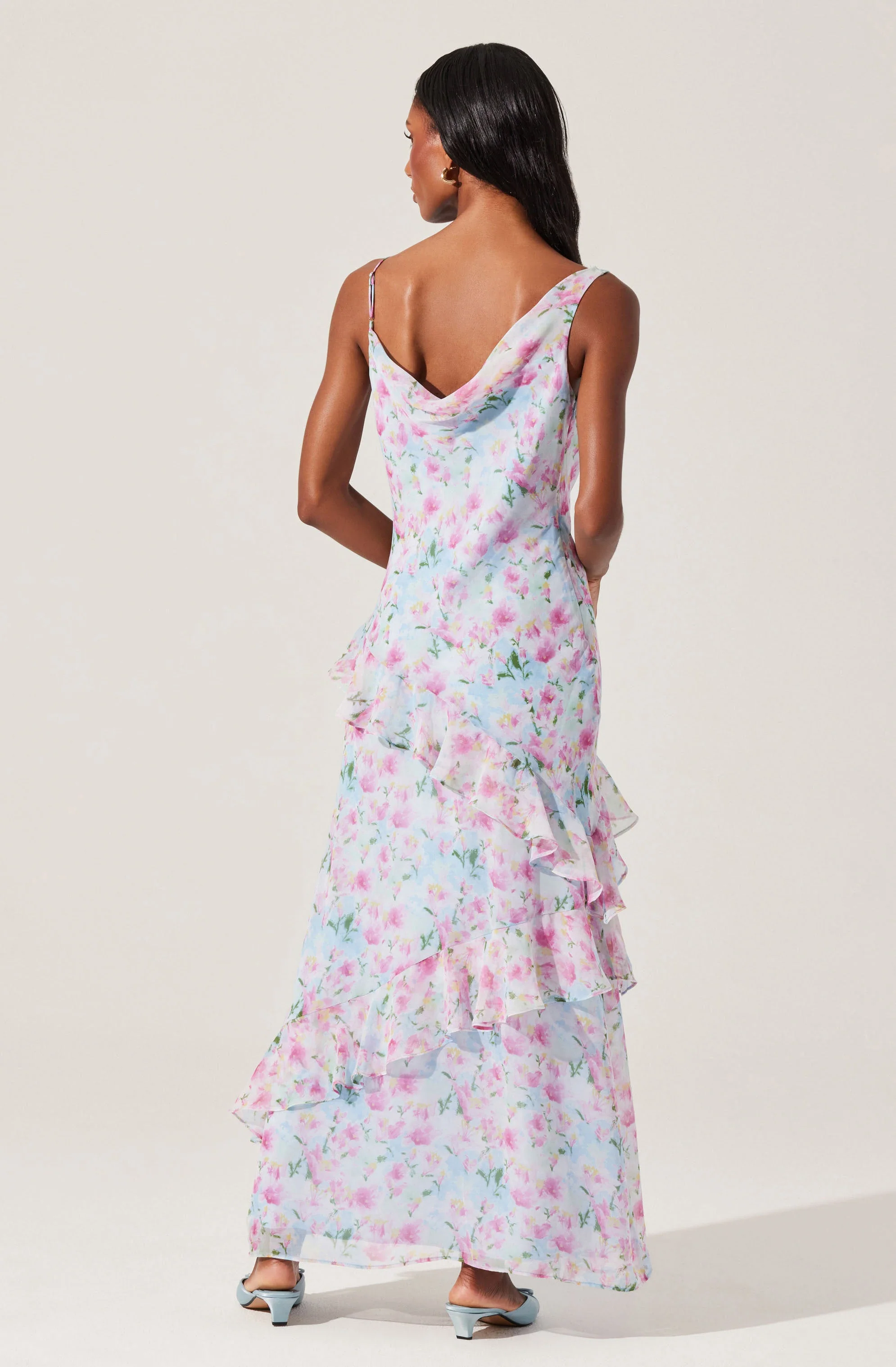 Levina Asymmetric Floral Ruffle Maxi Dress - Image 4