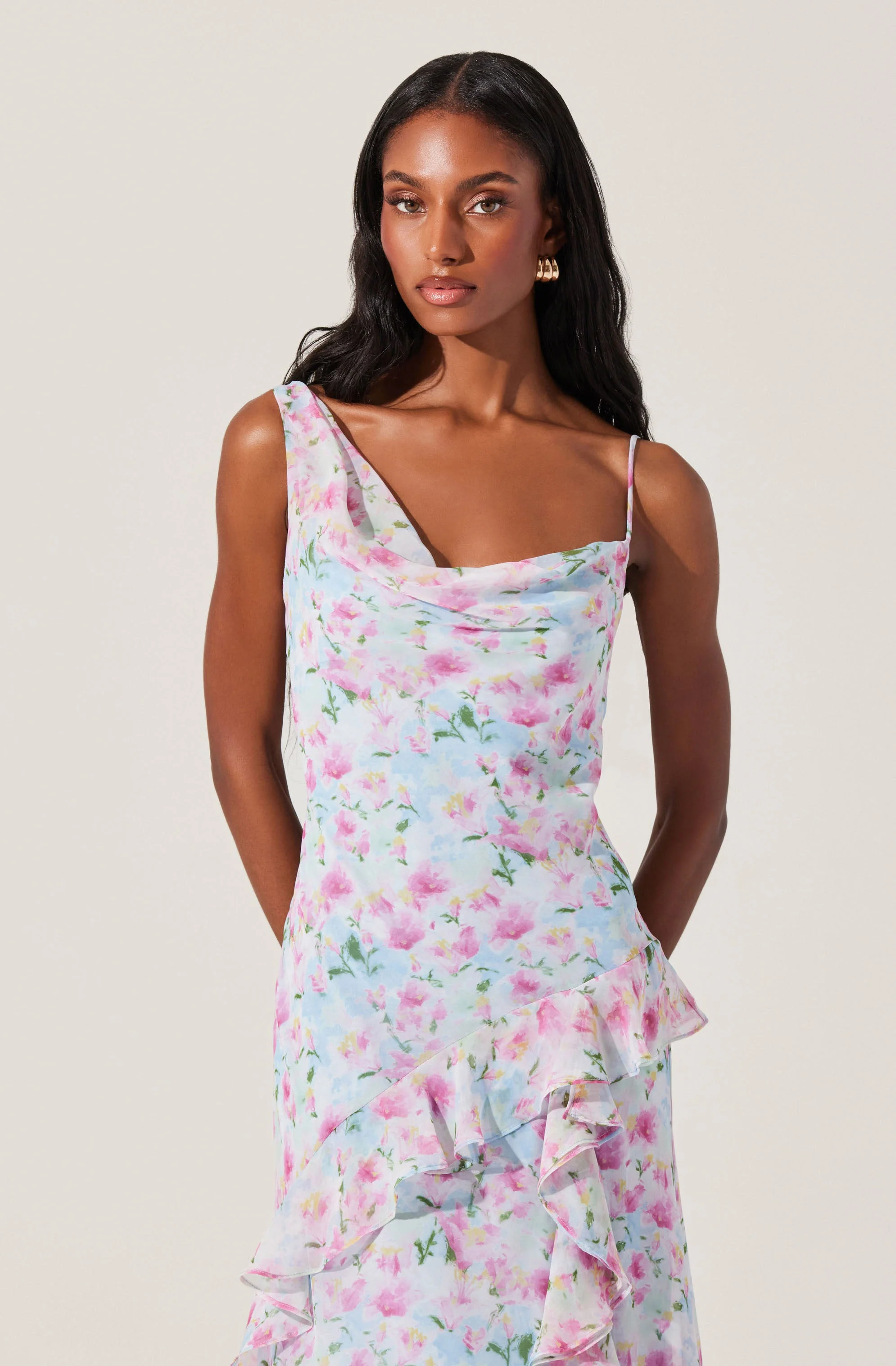 Levina Asymmetric Floral Ruffle Maxi Dress - Image 5