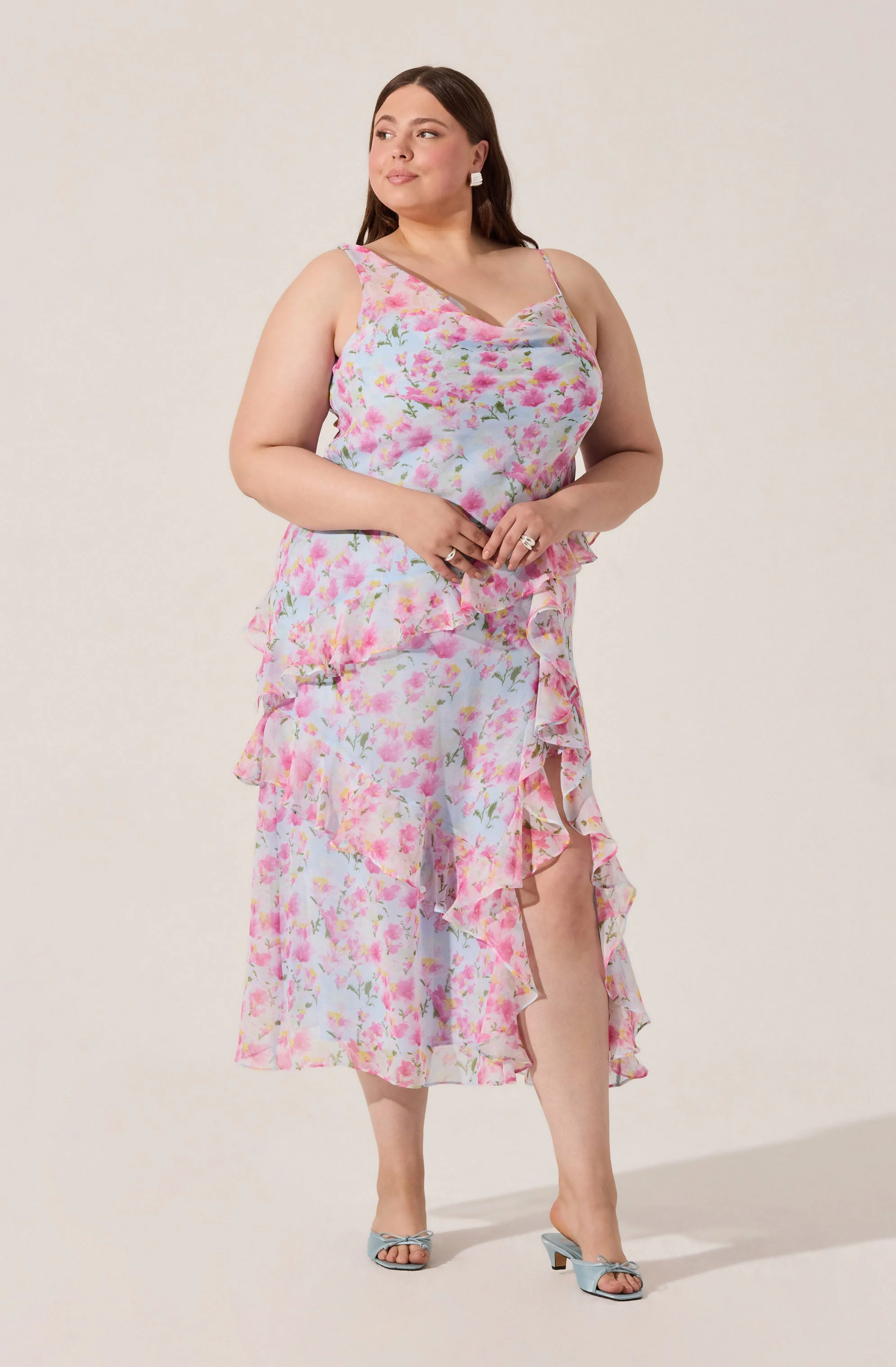 Levina Asymmetric Floral Ruffle Maxi Dress - Image 9