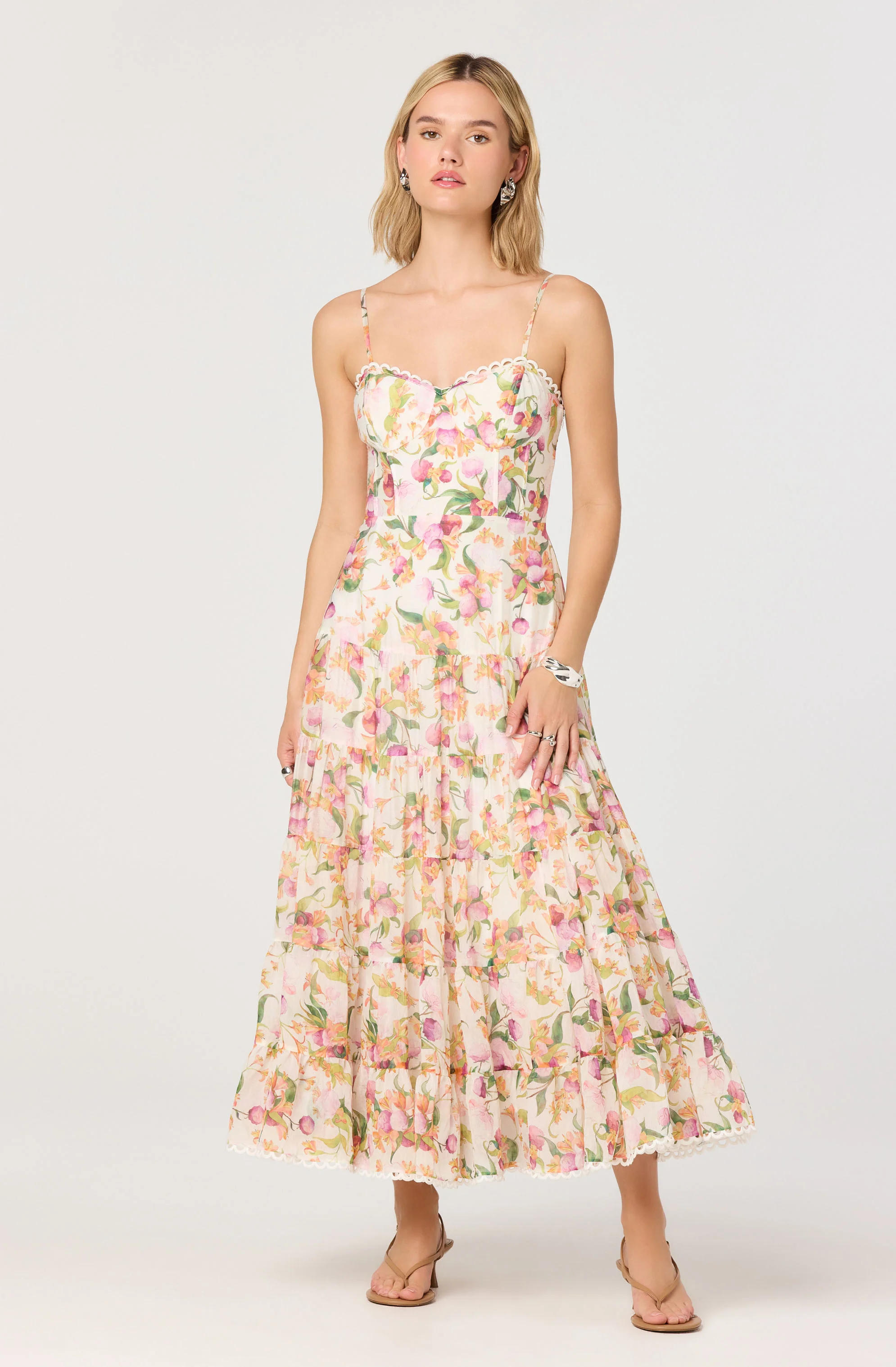 Lianna Floral Scalloped Trim Tiered Maxi Dress - Image 7