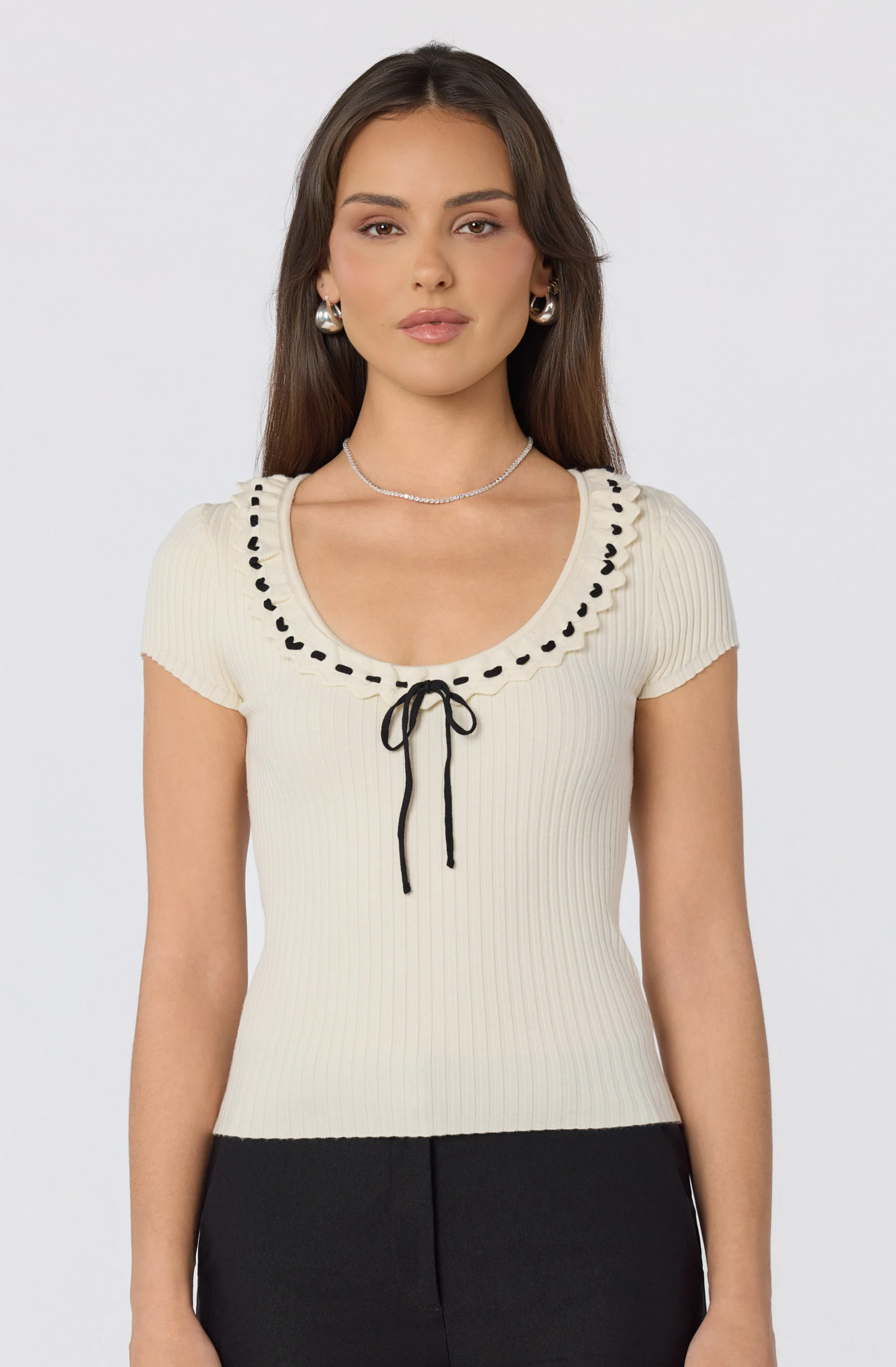 Lina Ruffle Trim Ribbed Sweater Top - Image 10