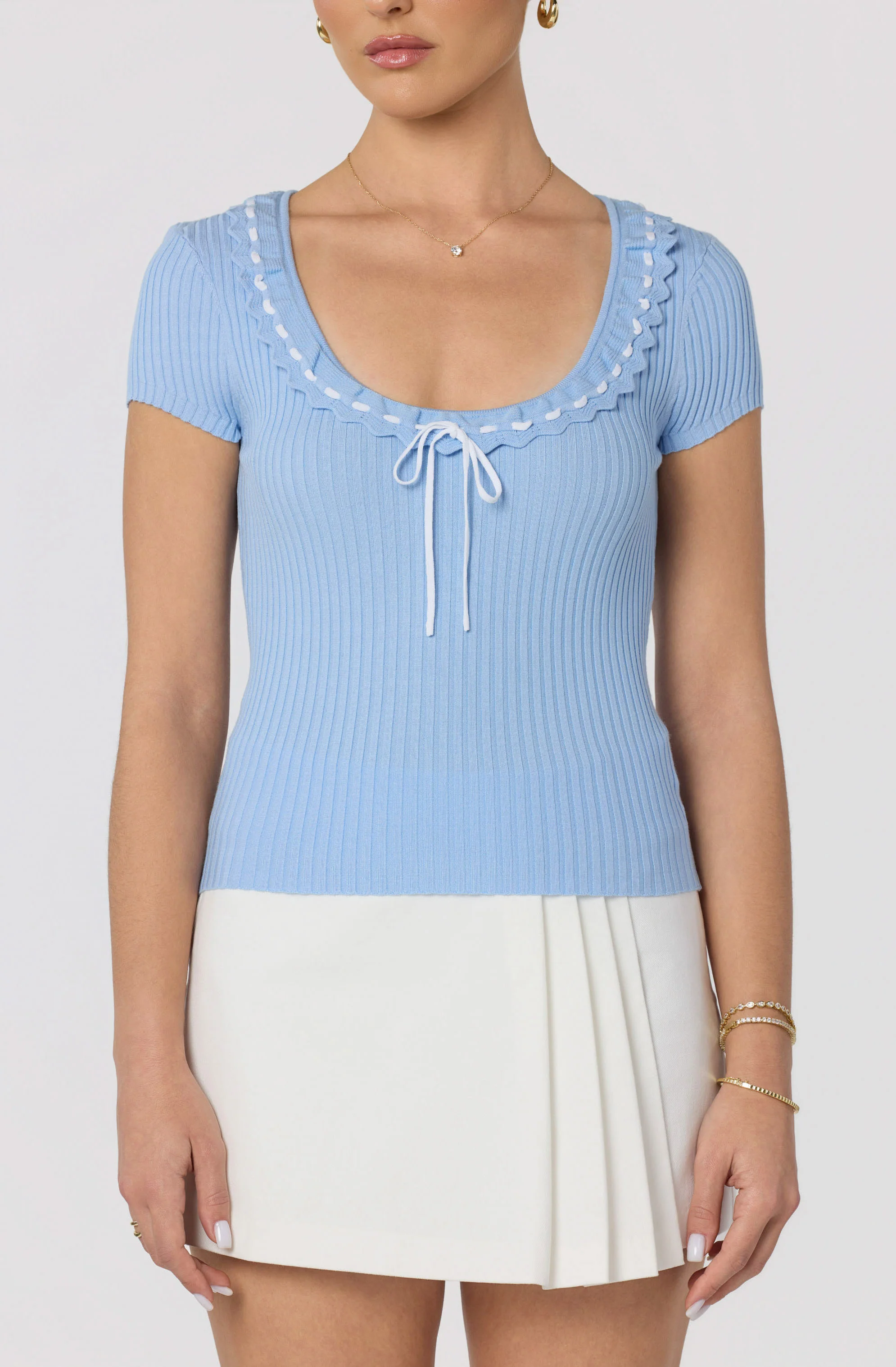 Lina Ruffle Trim Ribbed Sweater Top - Image 4