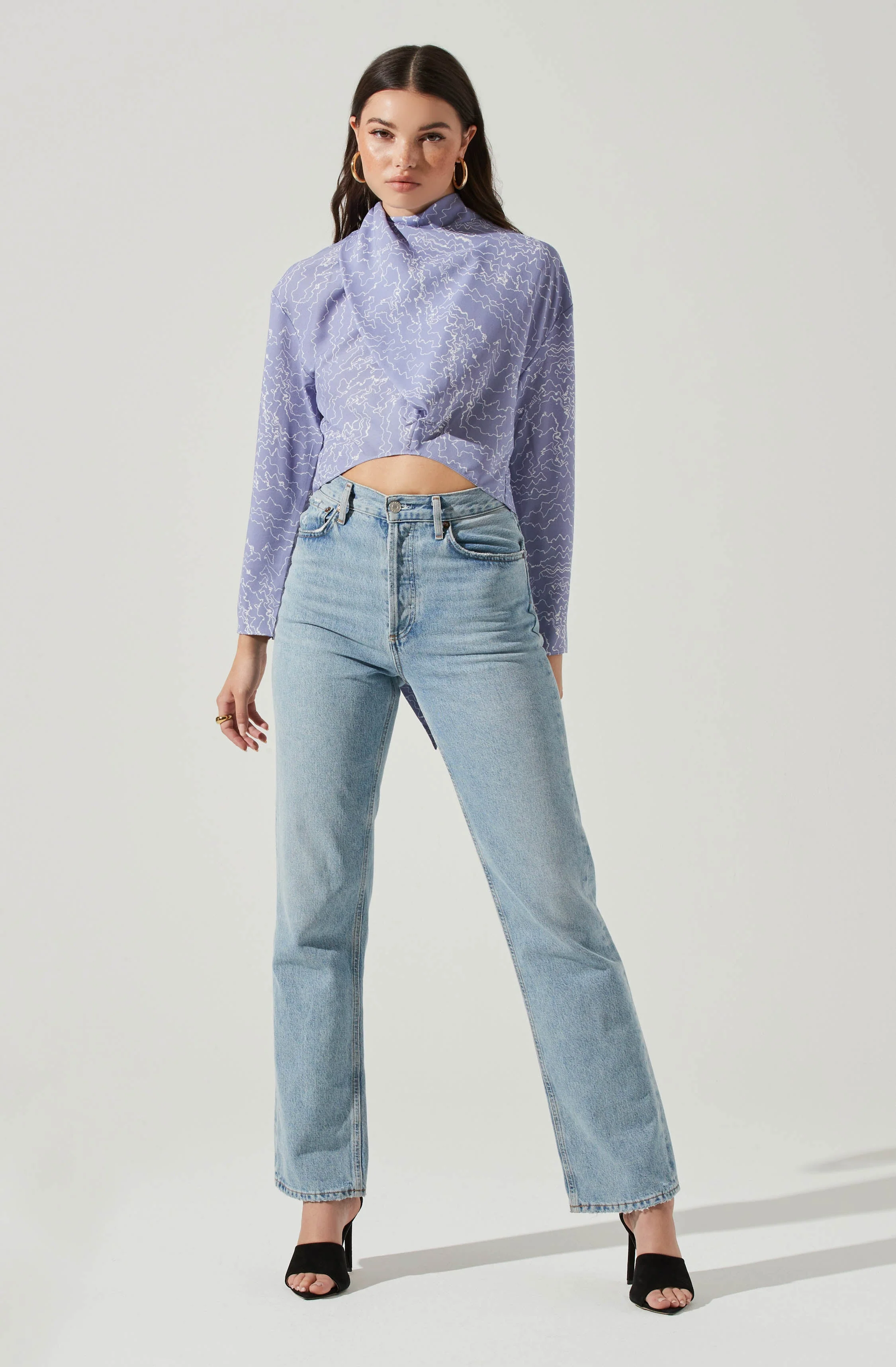Long Sleeve Drape Tie Back Neck Back Top - Image 3