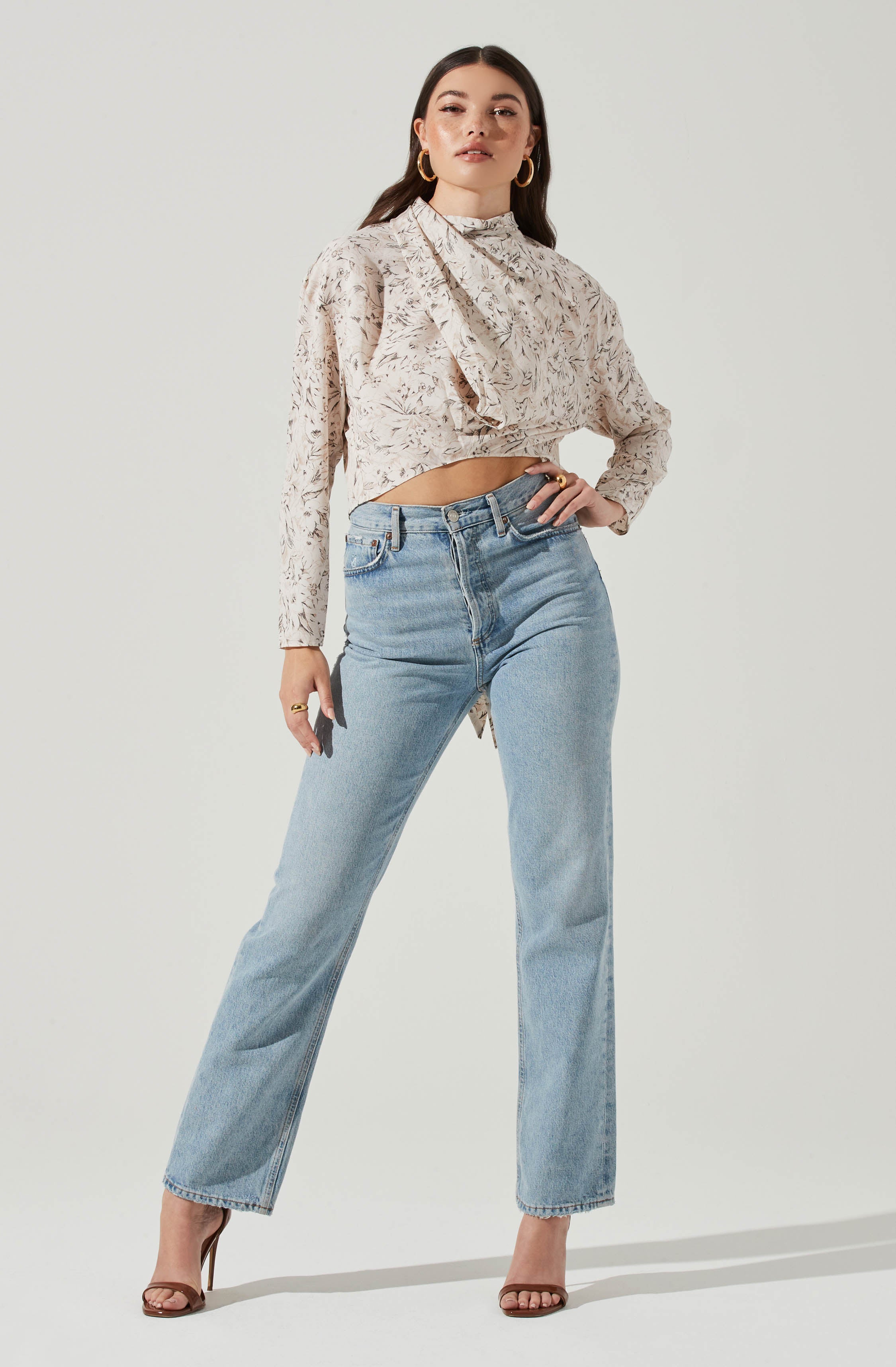 Long Sleeve Drape Tie Back Neck Back Top - Image 8