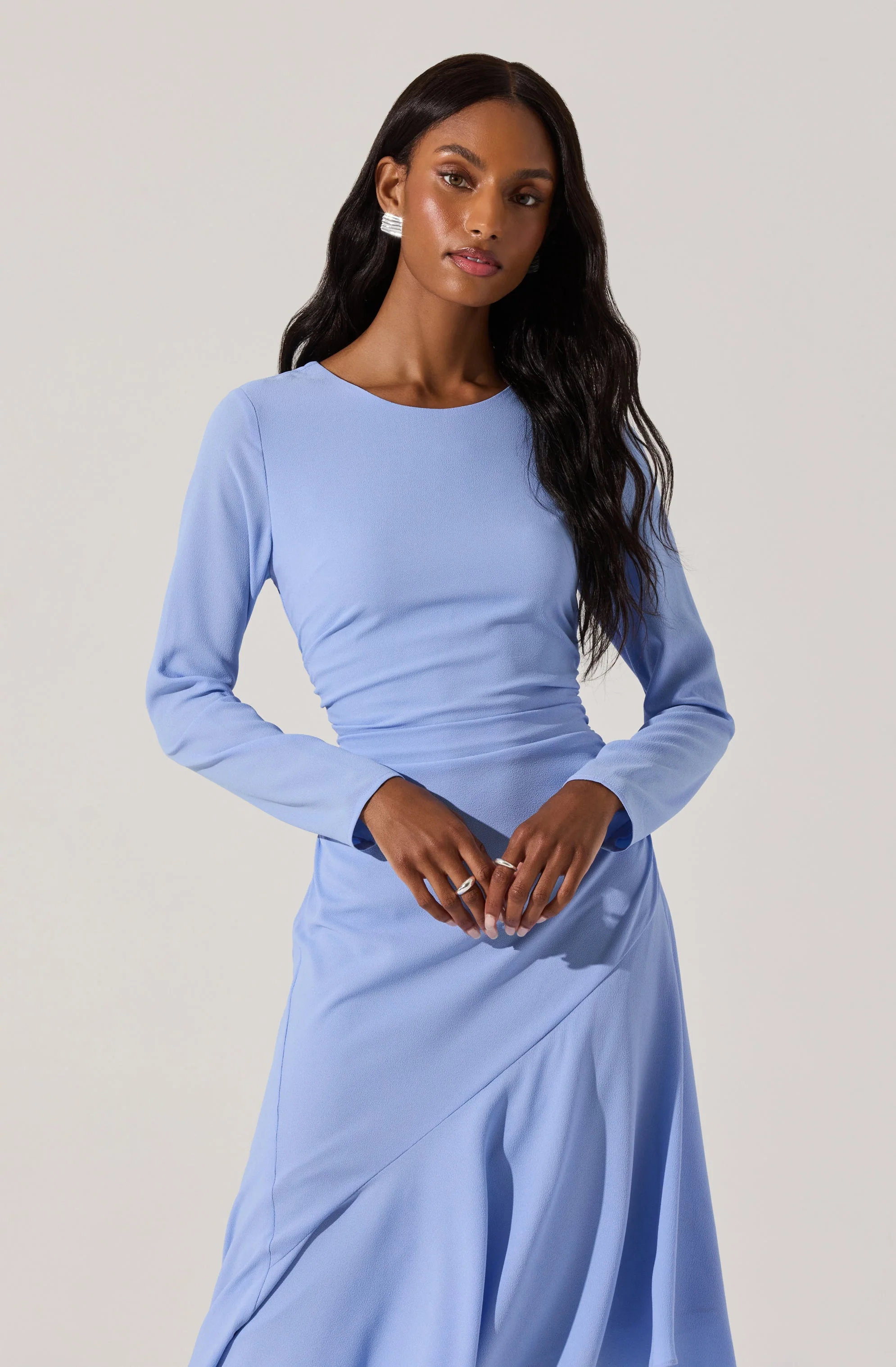 Long Sleeve Asymmetrical Hem Dress - Image 2