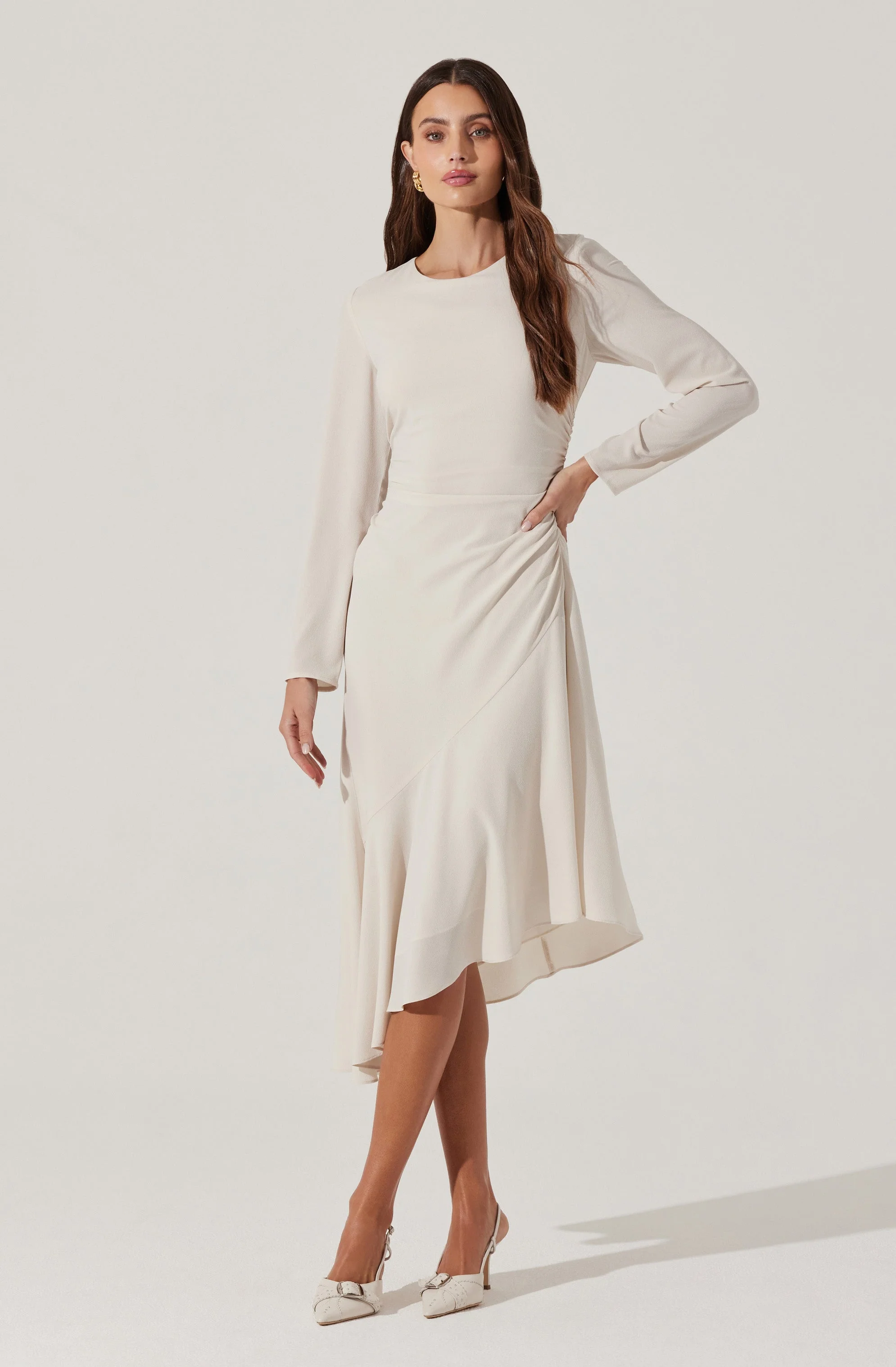 Long Sleeve Asymmetrical Hem Dress - Image 7