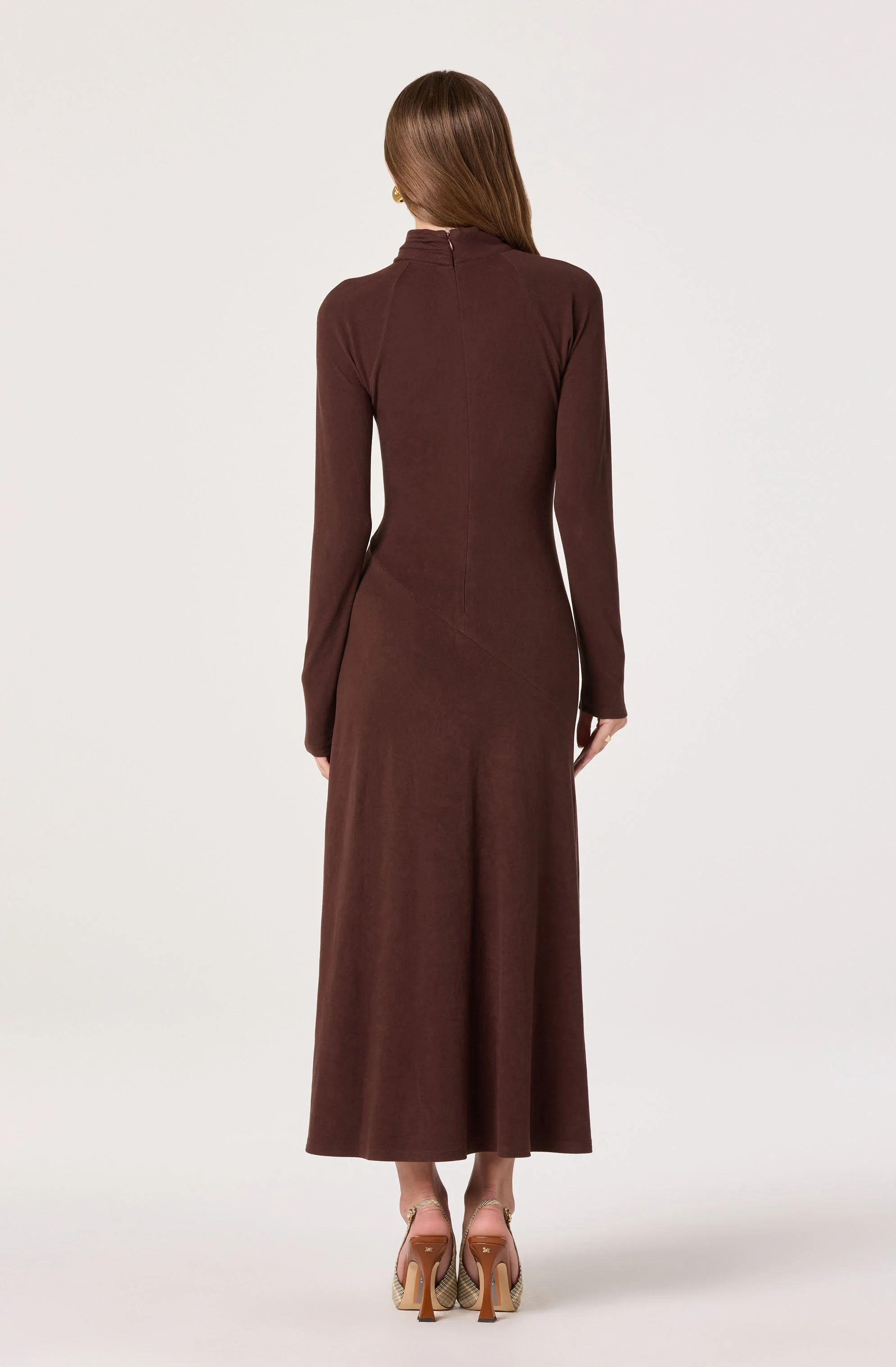 Asymmetric Draped Mock Neck Midi Dress - Image 5