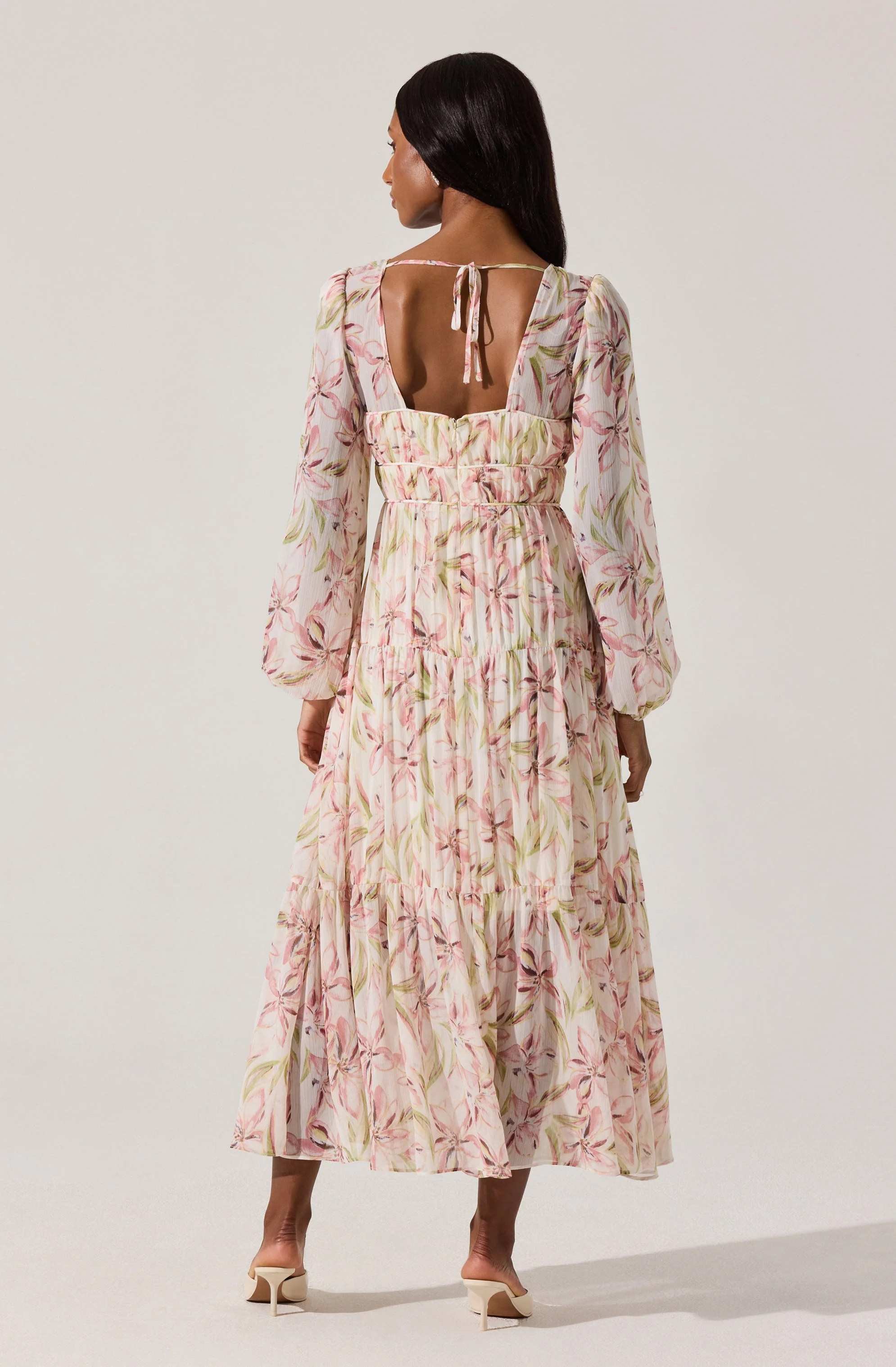 Pleated Chiffon Floral Midi Dress - Image 4