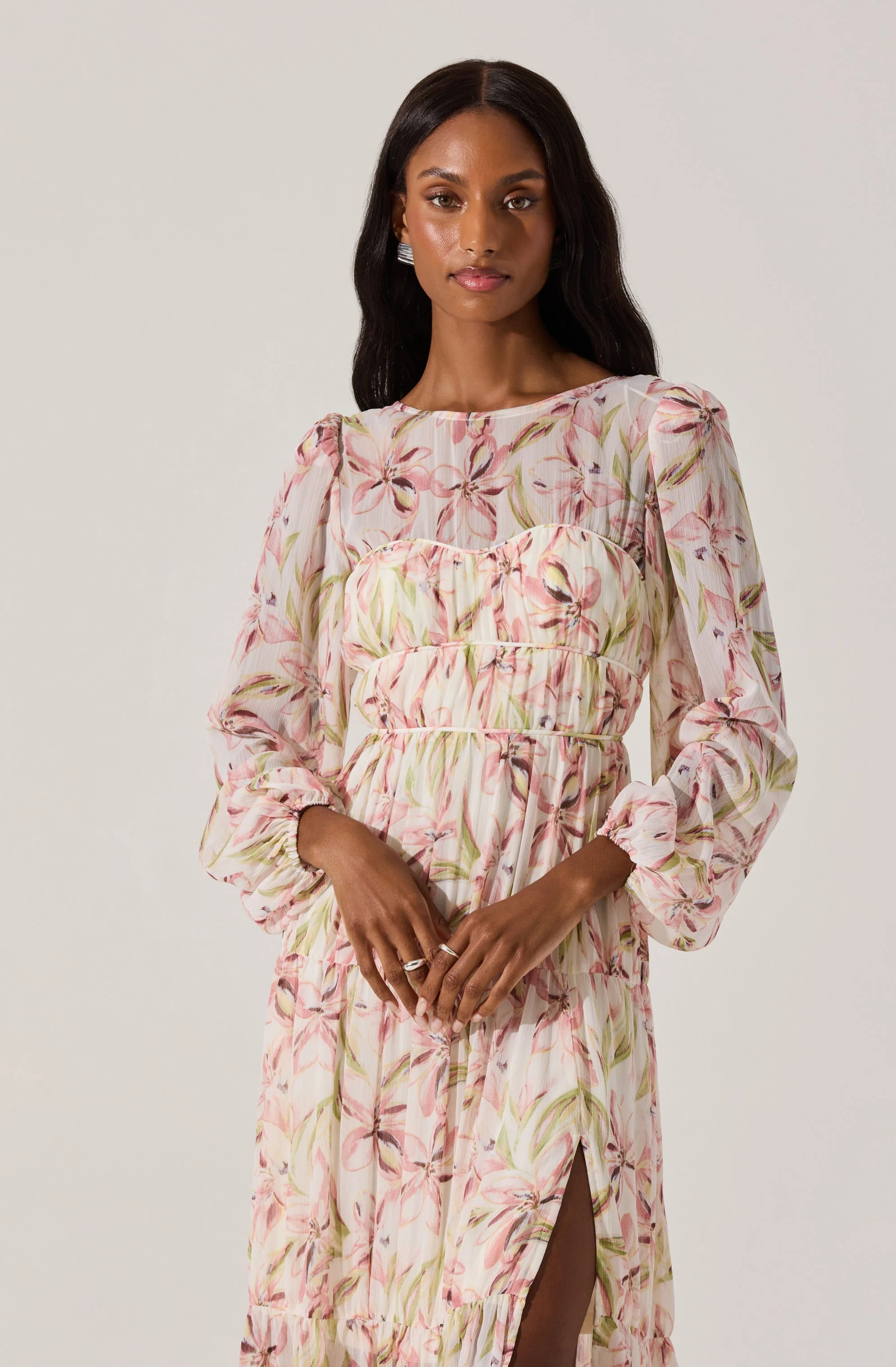 Pleated Chiffon Floral Midi Dress - Image 5