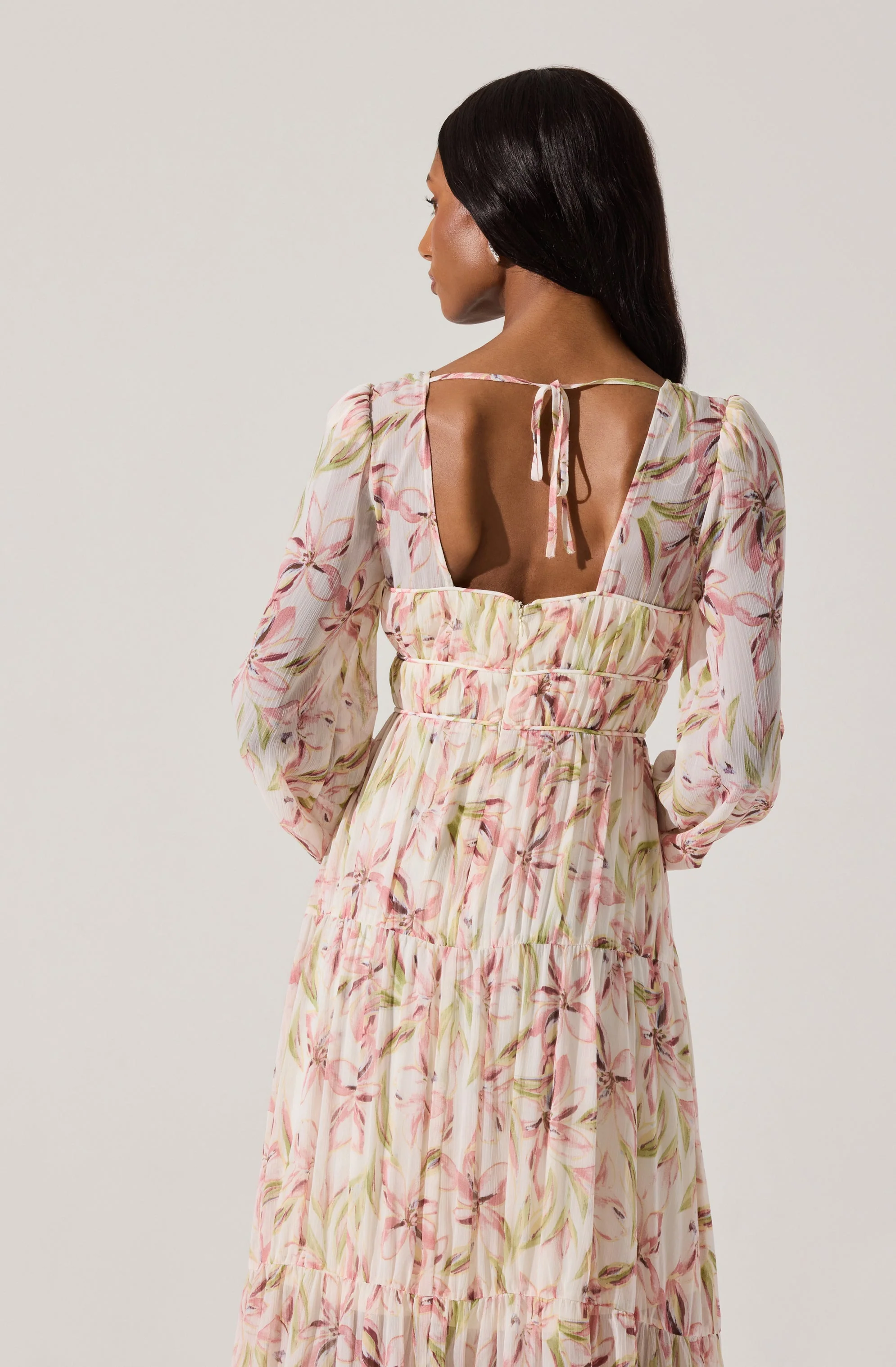 Pleated Chiffon Floral Midi Dress - Image 6