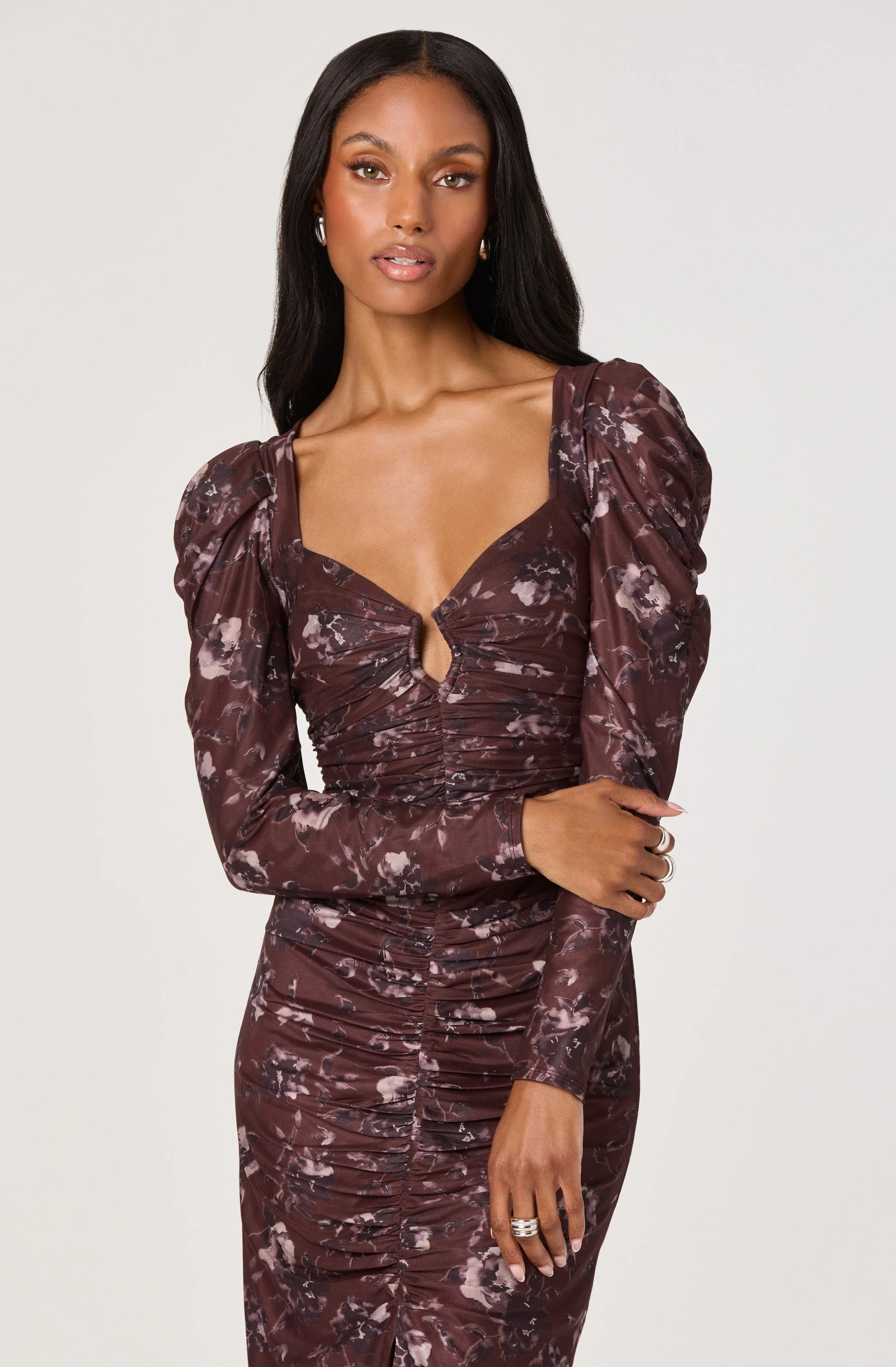 Ruched Mesh Midi Dress - Image 3