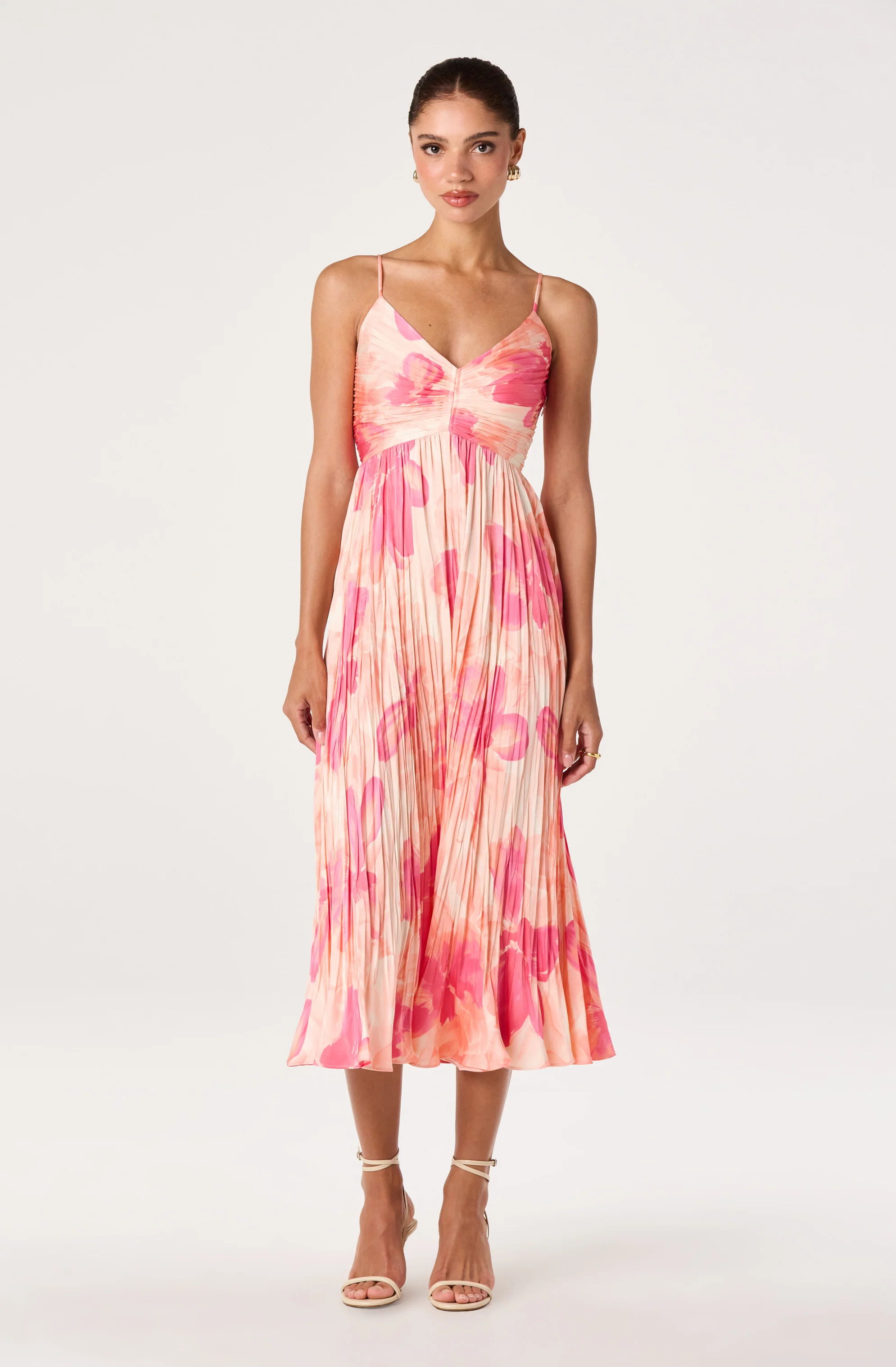 Maeve Floral Pleated Satin Midi Dress - Image 10