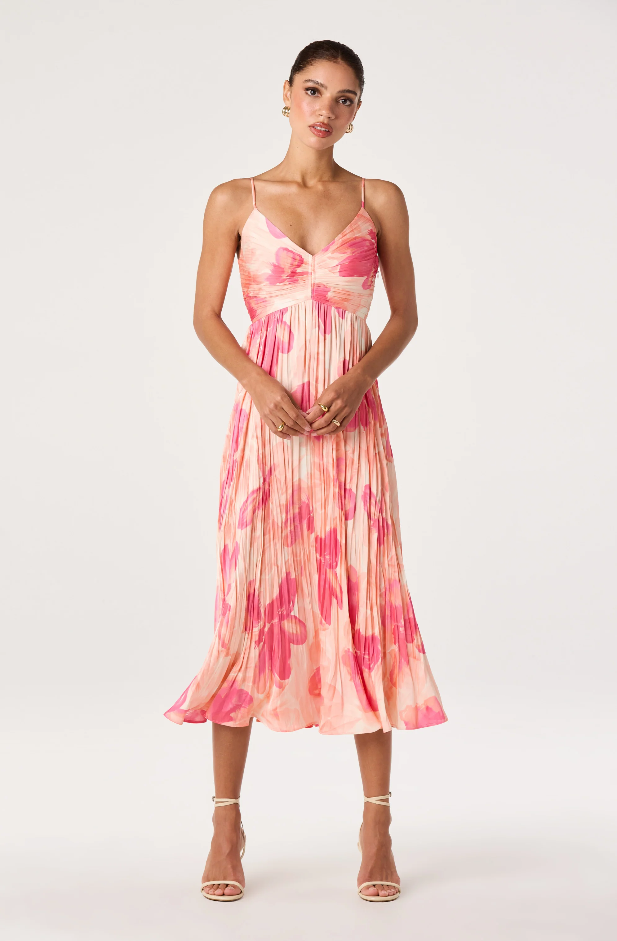 Maeve Floral Pleated Satin Midi Dress - Image 12