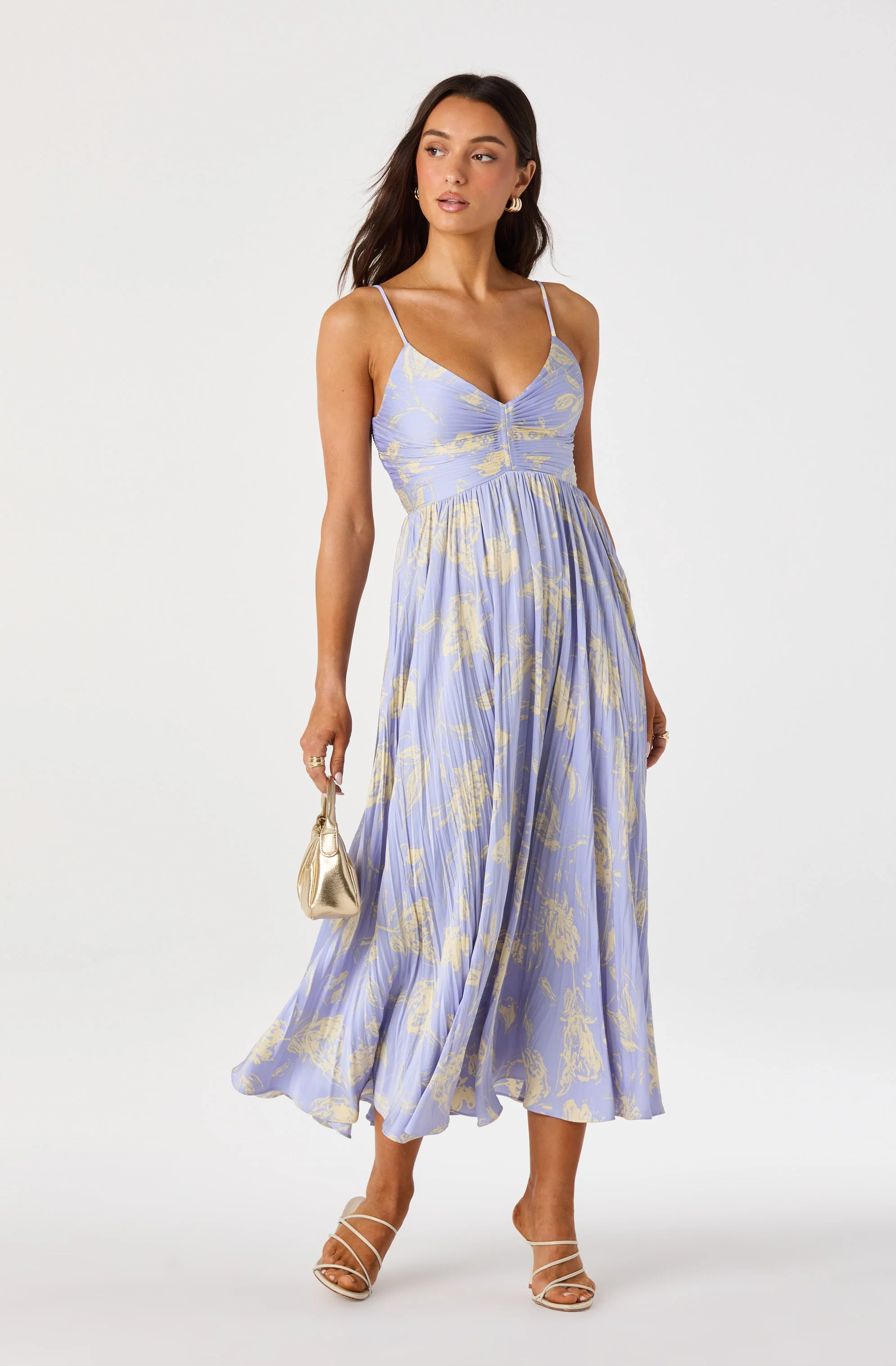 Maeve Floral Pleated Satin Midi Dress - Image 13