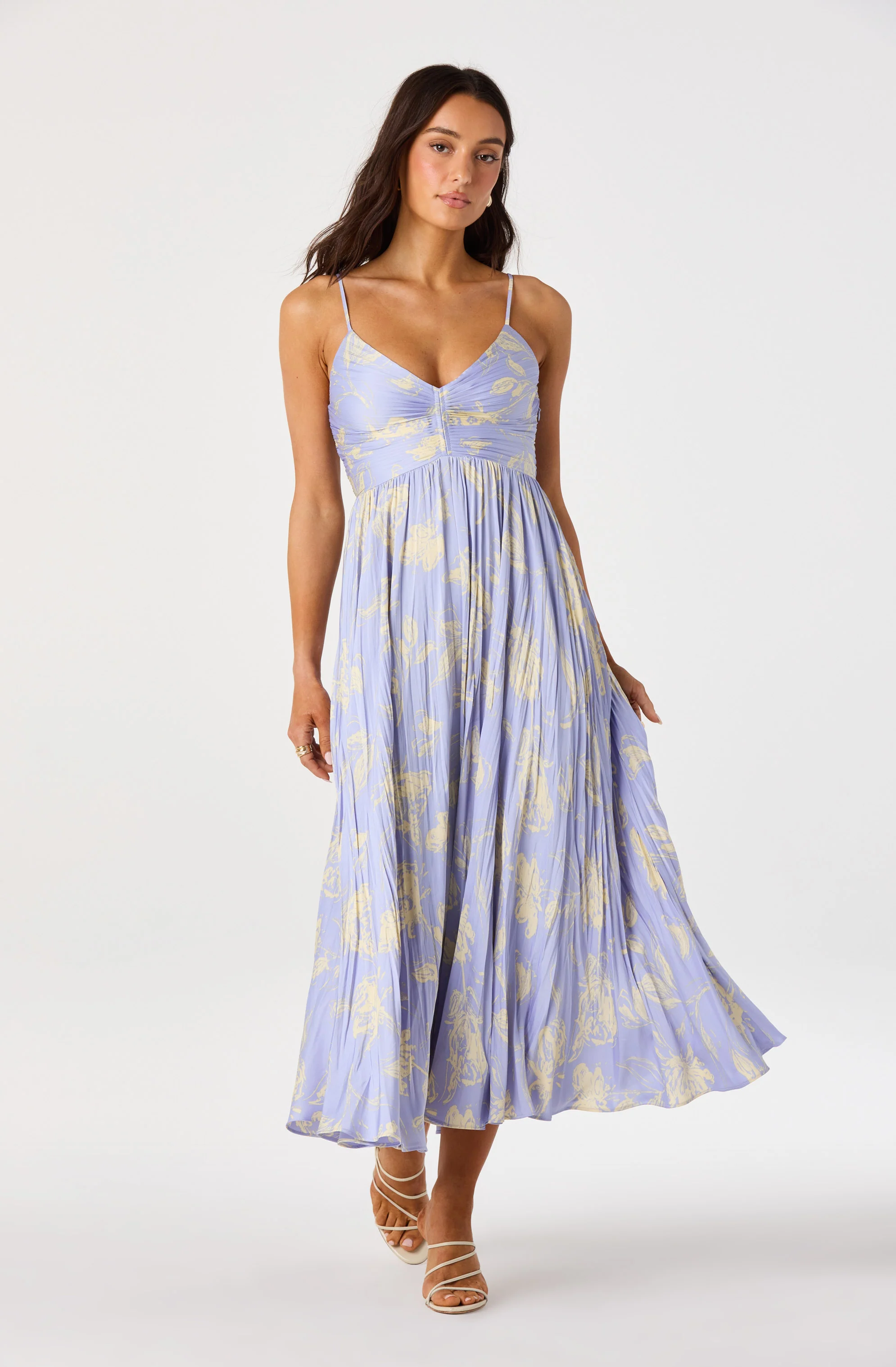 Maeve Floral Pleated Satin Midi Dress - Image 14